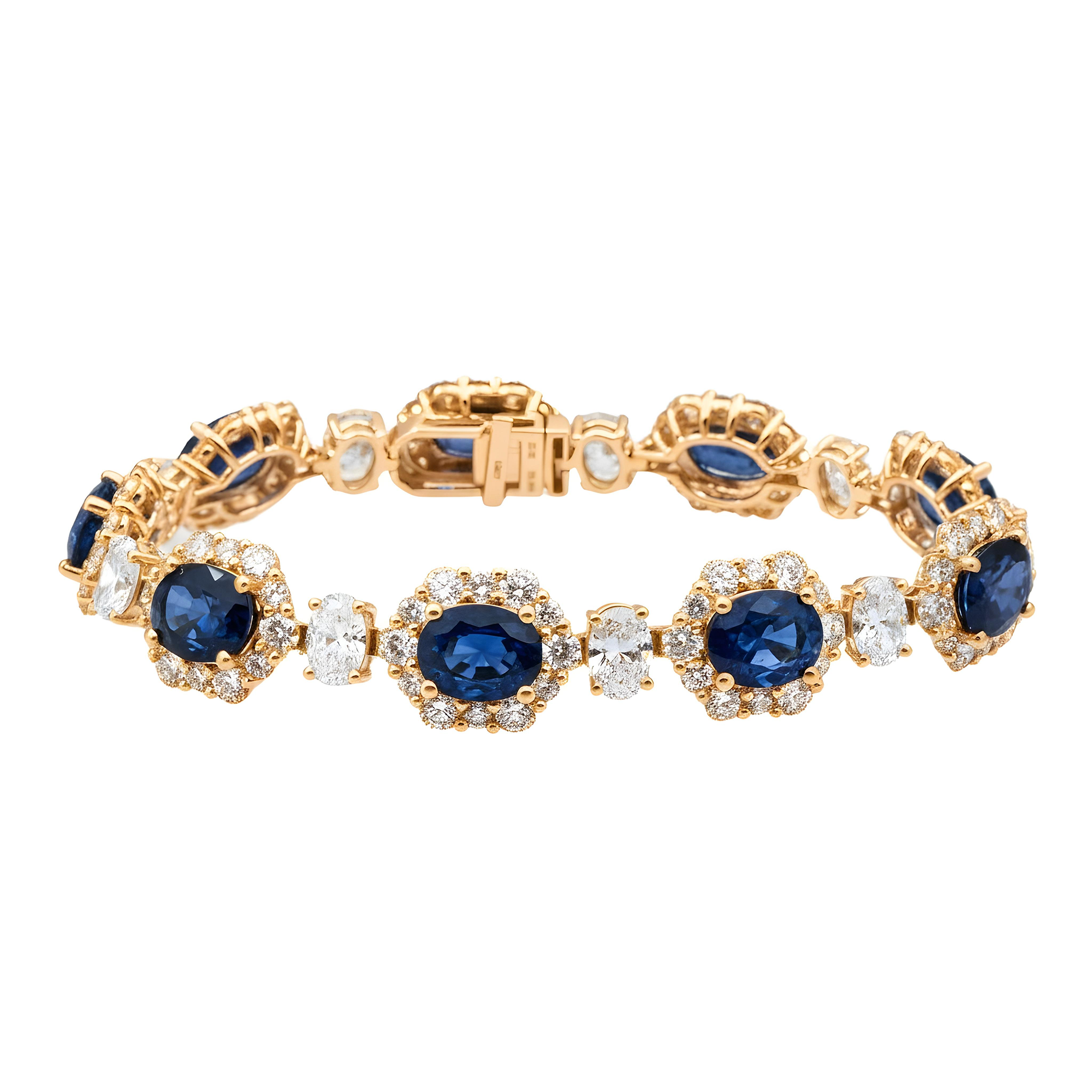 White Gold Oval Cut Sapphire & Diamond Bracelet 36.29ct
