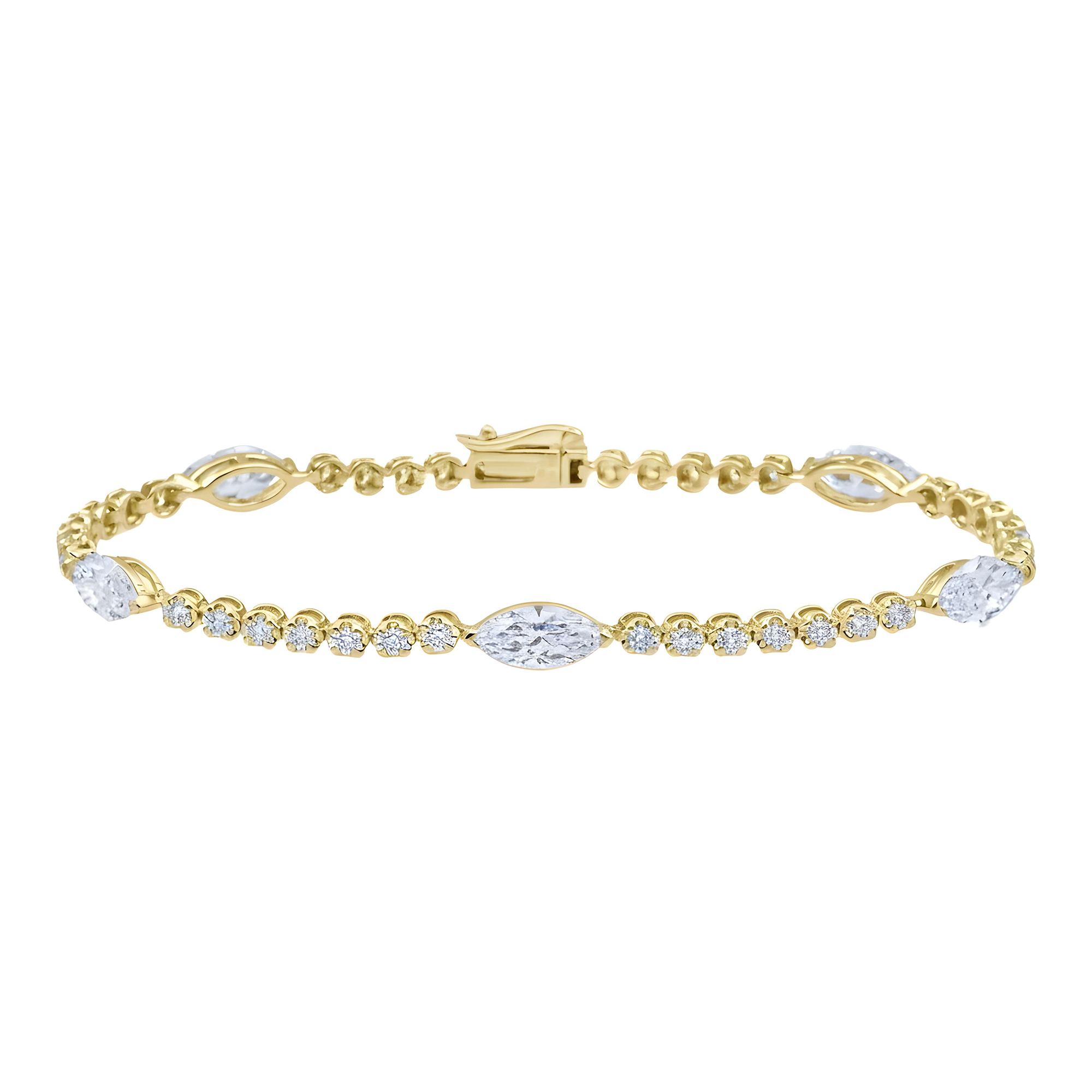 White Gold Marquise & Round Diamond Tennis Bracelet 3.72ct