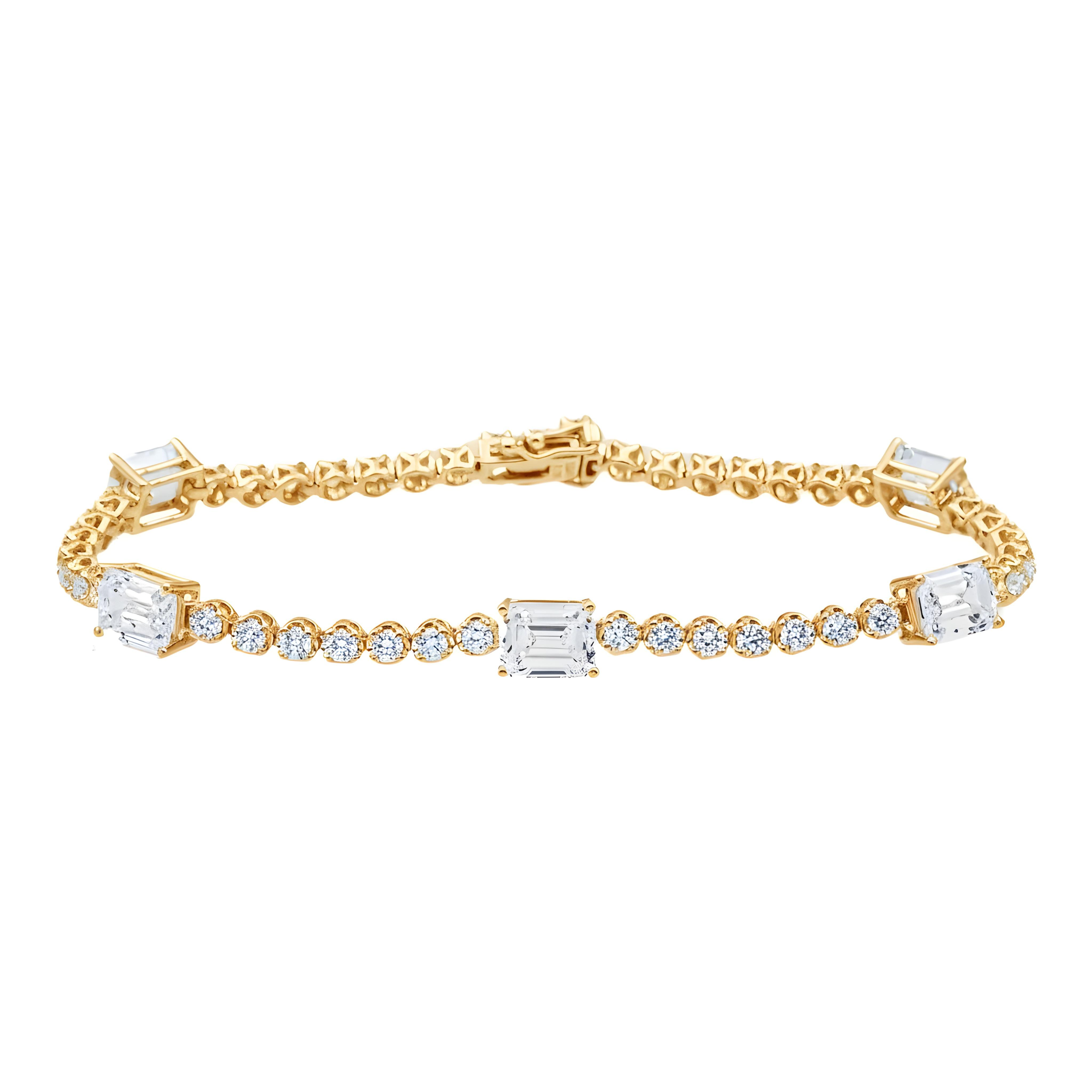 White Gold Emerald & Round Diamond Tennis Bracelet 6.81ct