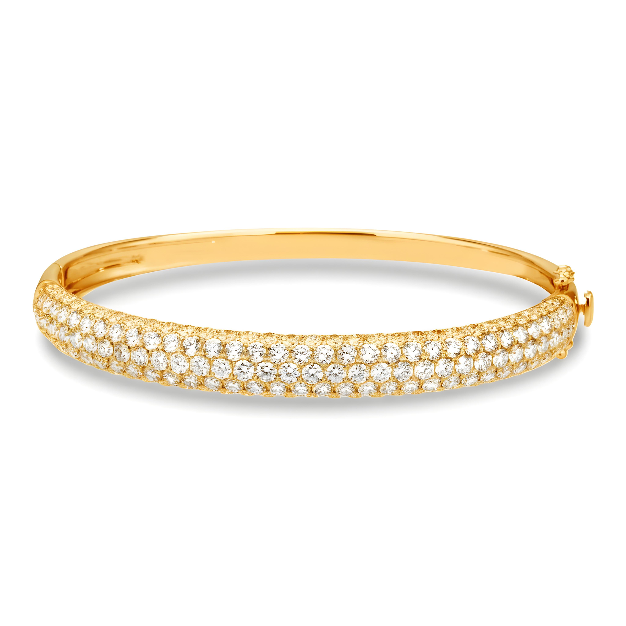 White Gold 5 Row Pave Set Round Diamond Bangle Bracelet 6.62ct