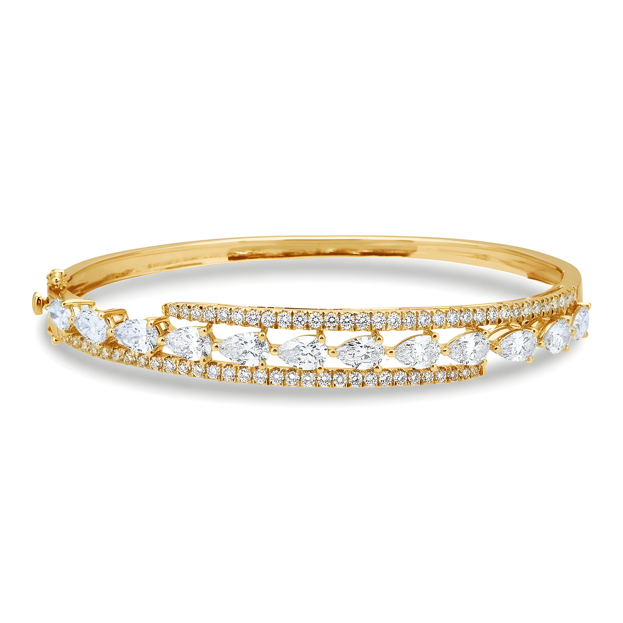 White Gold Round & Pear Cut Diamond Bangle Bracelet 4.78ct