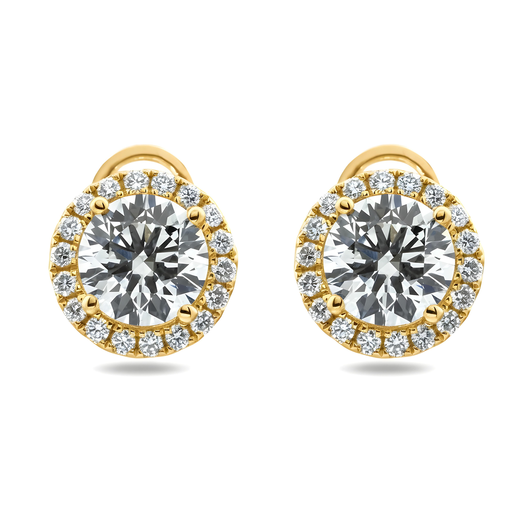 IGI 18K White Gold Round Diamond Earrings w/ Halo 2.47ctw