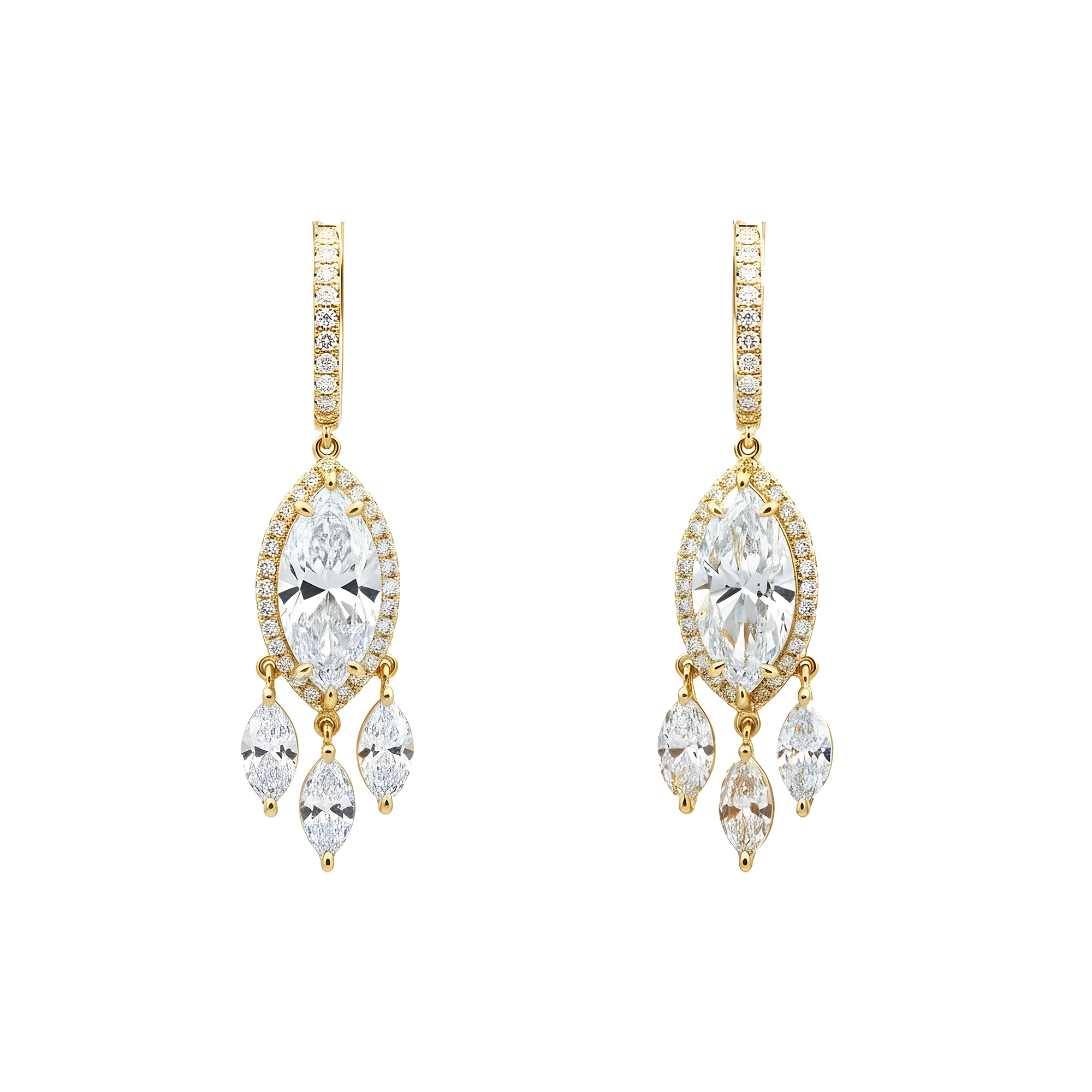 IGI 18K White Gold Round & Marquise Cut Diamond Drop Earrings 9.90ctw