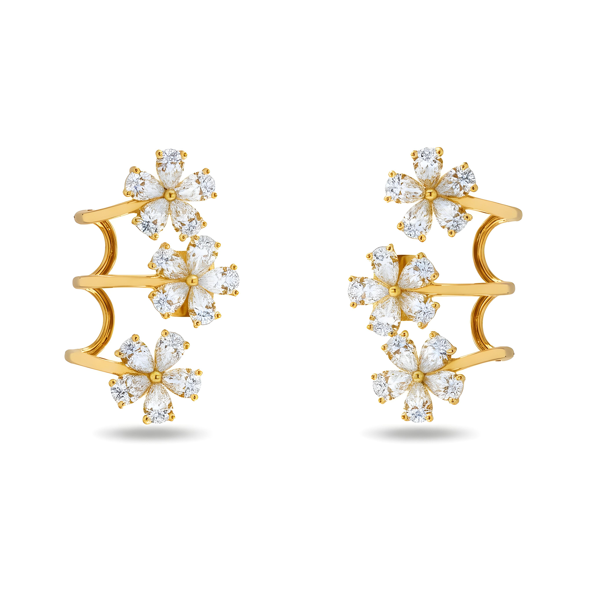 White Gold Pear Cut Diamond Flower Climber Earrings 4.10ctw