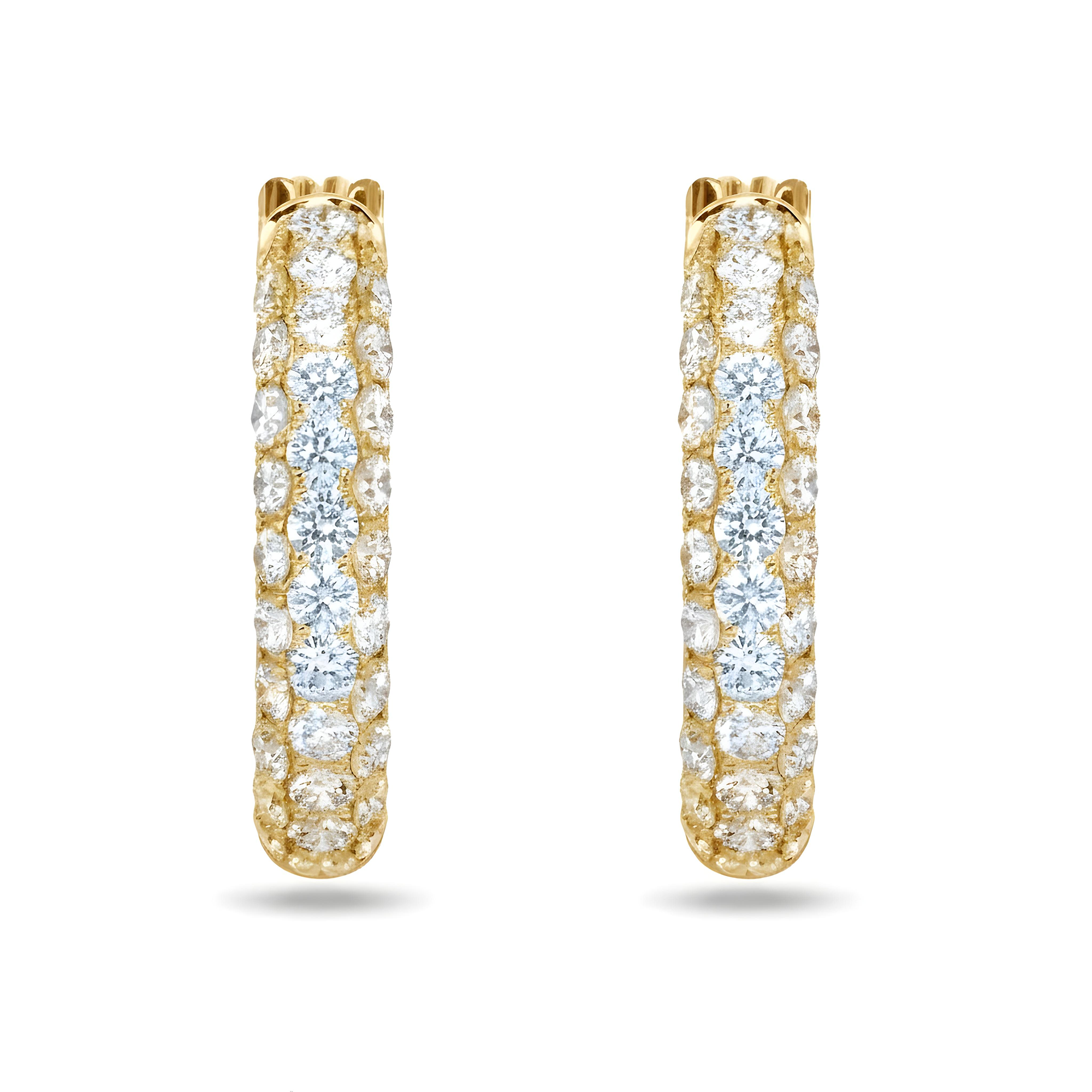 White Gold Round Cut Triple Row Diamond Hoop Earrings 5.95ctw
