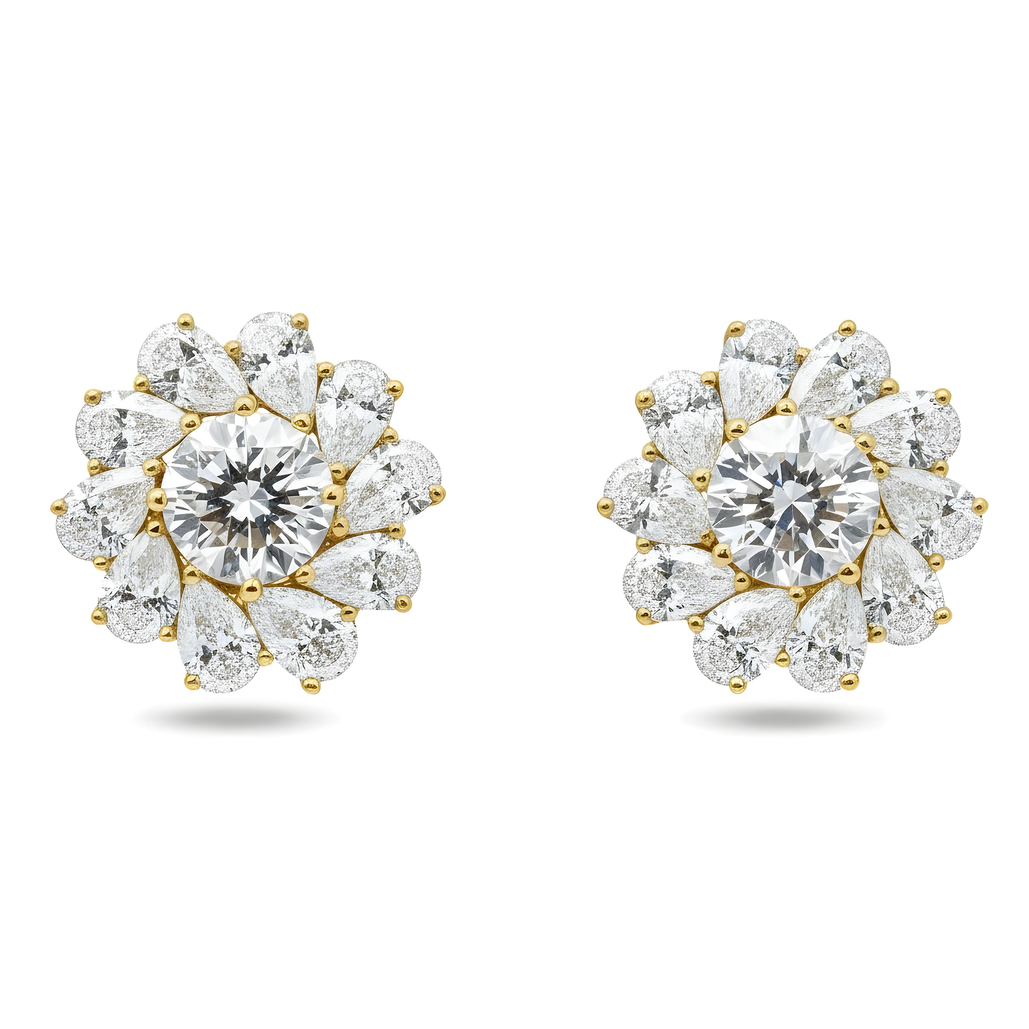 White Gold Round & Pear Cut Diamond Stud Earrings 3.85ctw