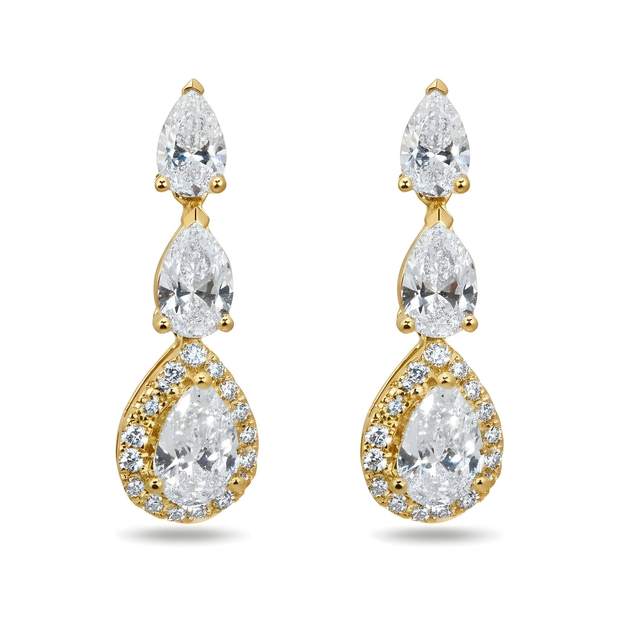 White Gold Pear Cut Diamond Triple Tier Drop Earrings 2.74ctw