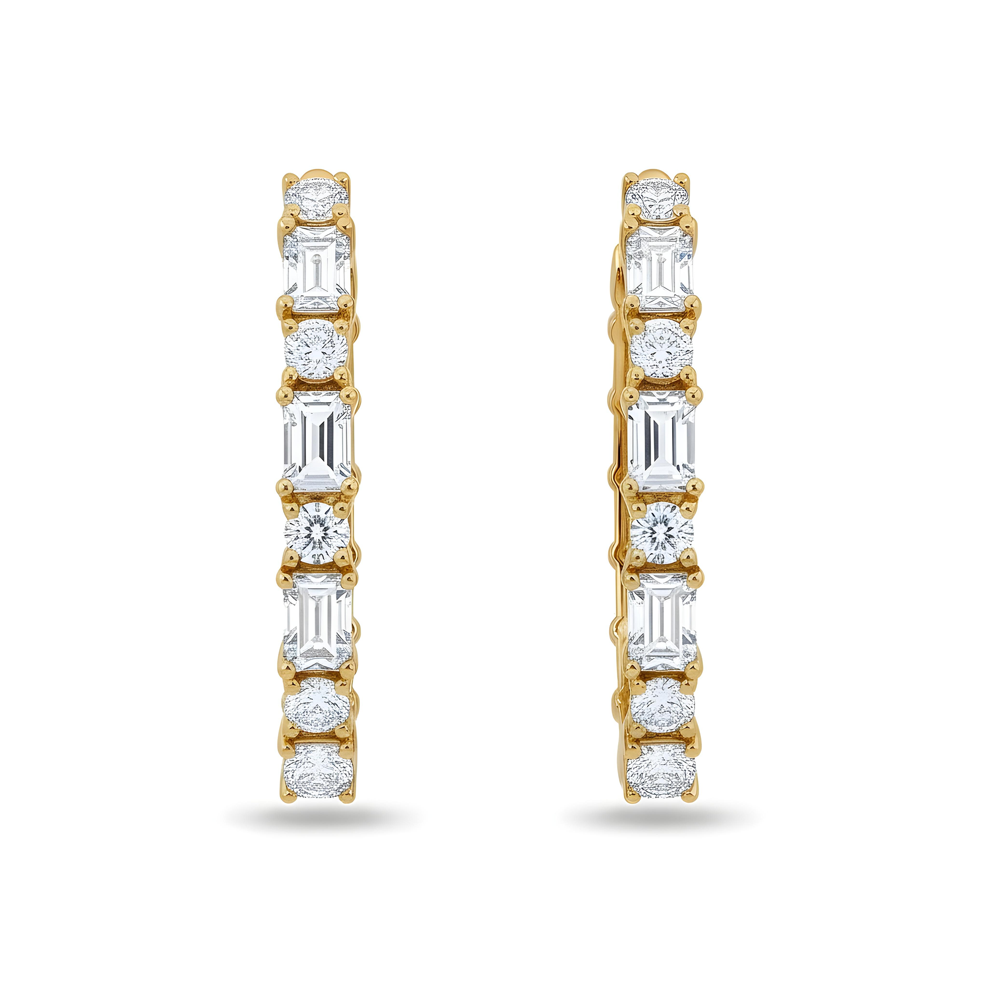 White Gold Round & Emerald Cut Diamond Inside Out Hoop Earrings 3.76ctw