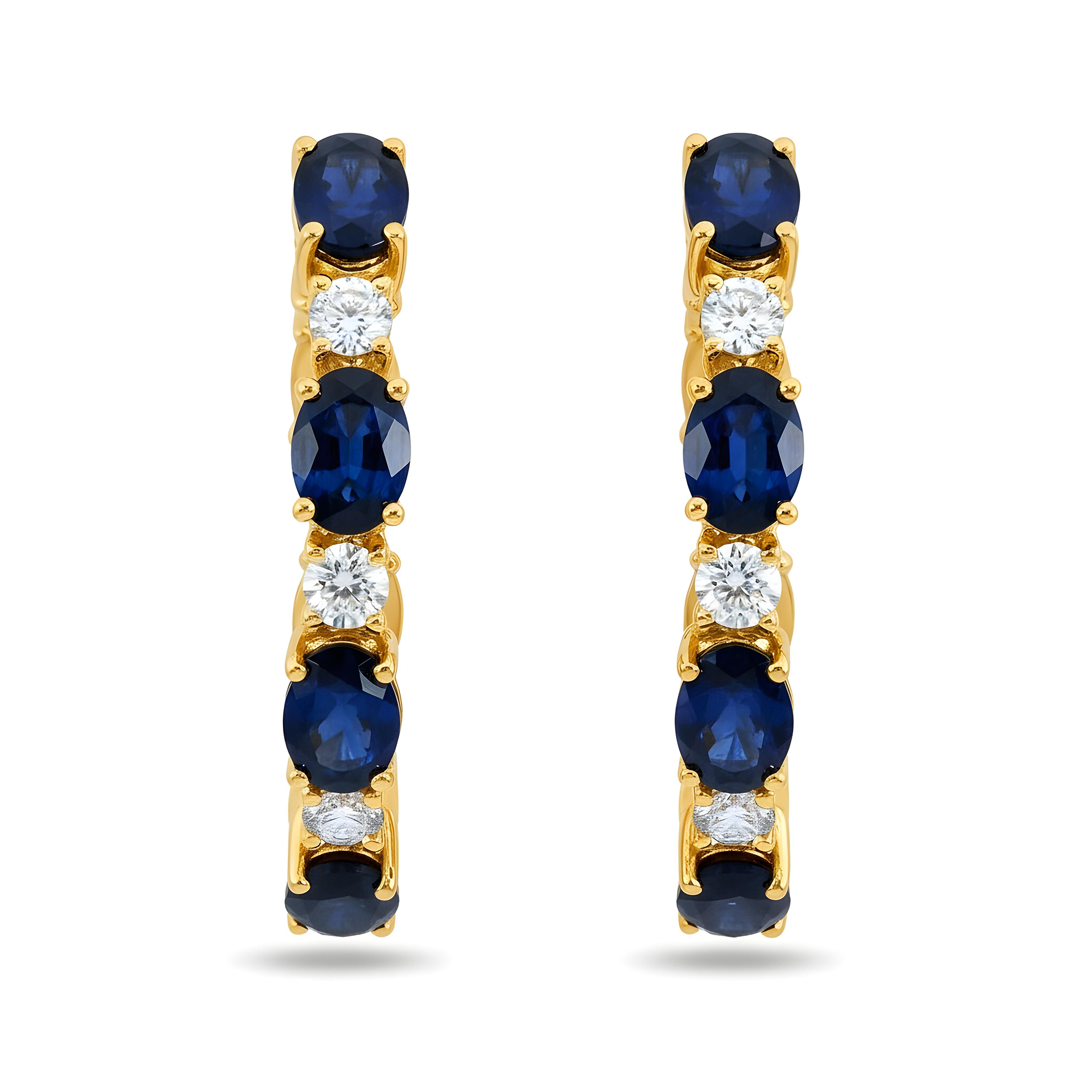 White Gold Oval Cut Sapphire & Round Cut Diamond Hoop Earrings 20.59ctw