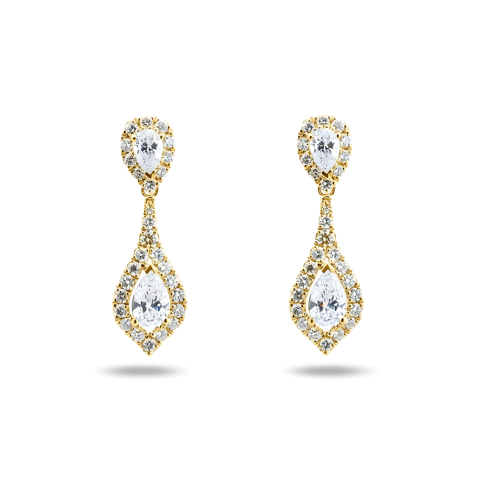 White Gold Round & Pear Cut Diamond Drop Earrings 1.64ctw