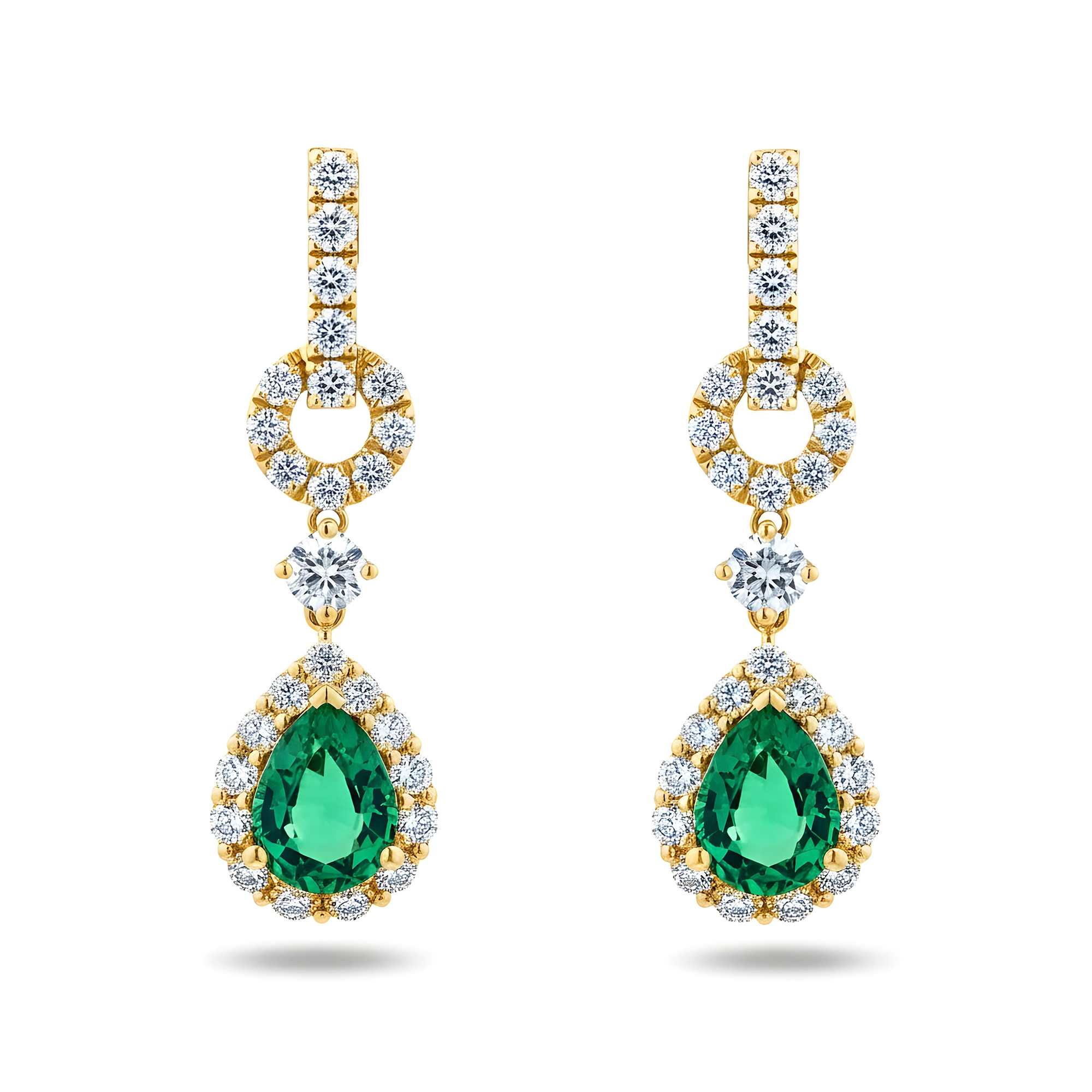 White Gold Pear Cut Emerald & Round Diamond Drop Earrings 5.63ctw
