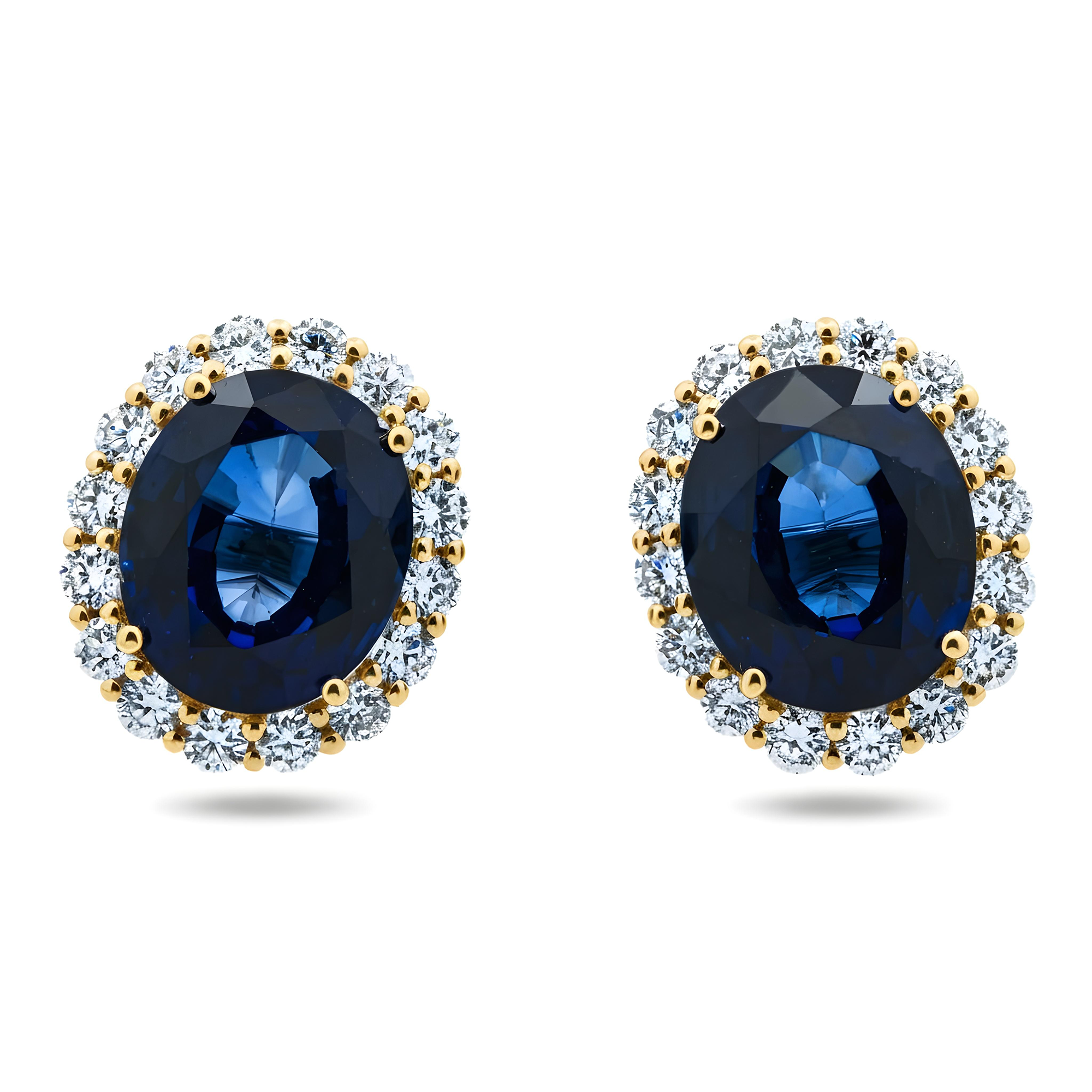 White Gold Oval Cut Sapphire & Round Diamond Stud Earrings 14.59ctw