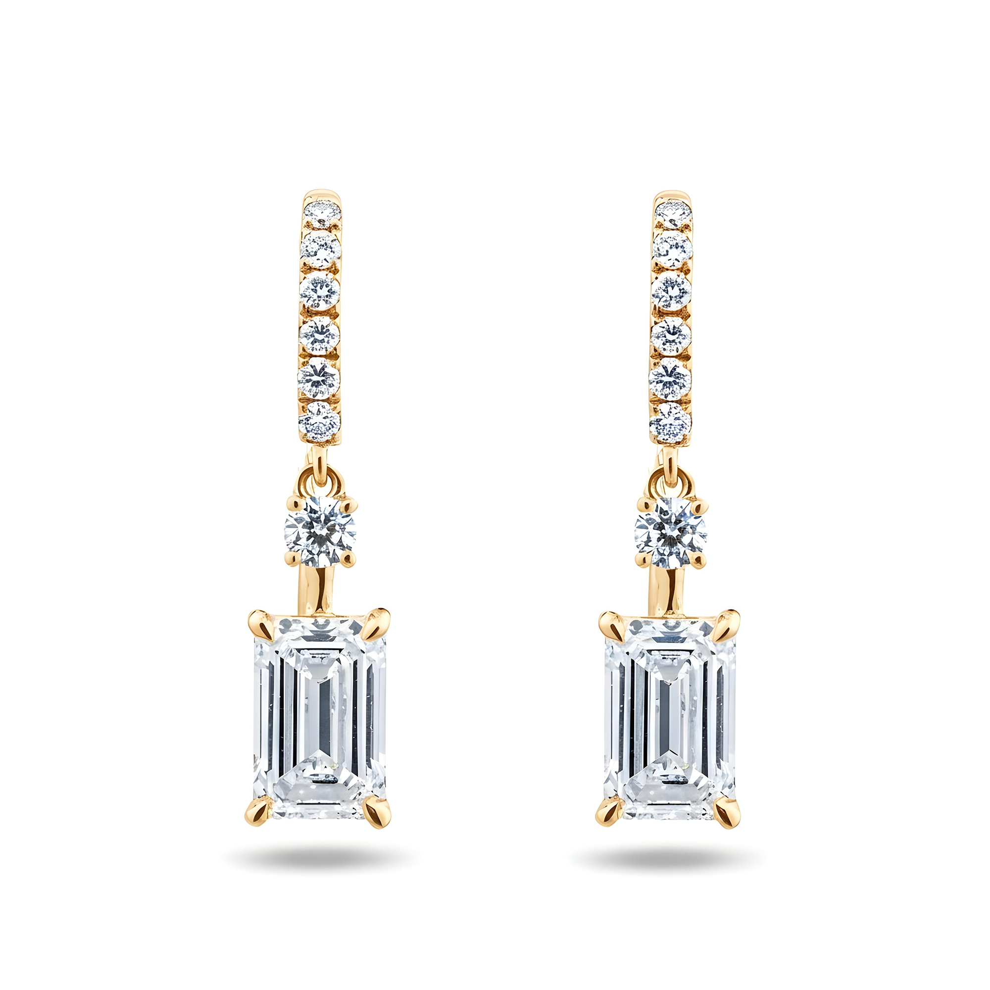 White Gold Round & Emerald Cut Diamond Drop Earrings 2.11ctw