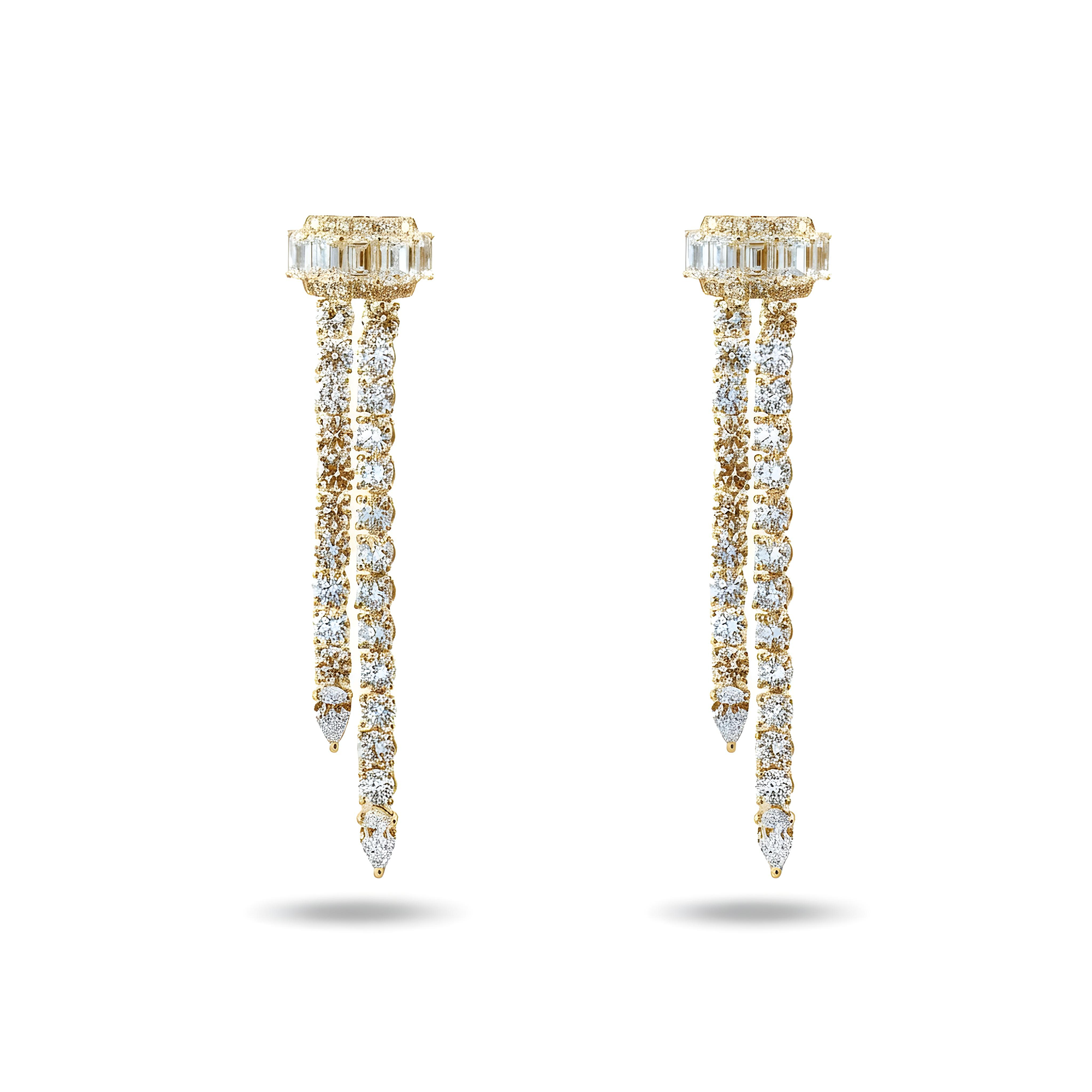 White Gold Emerald Cut & Round Diamond Drop Earrings 10.35ctw
