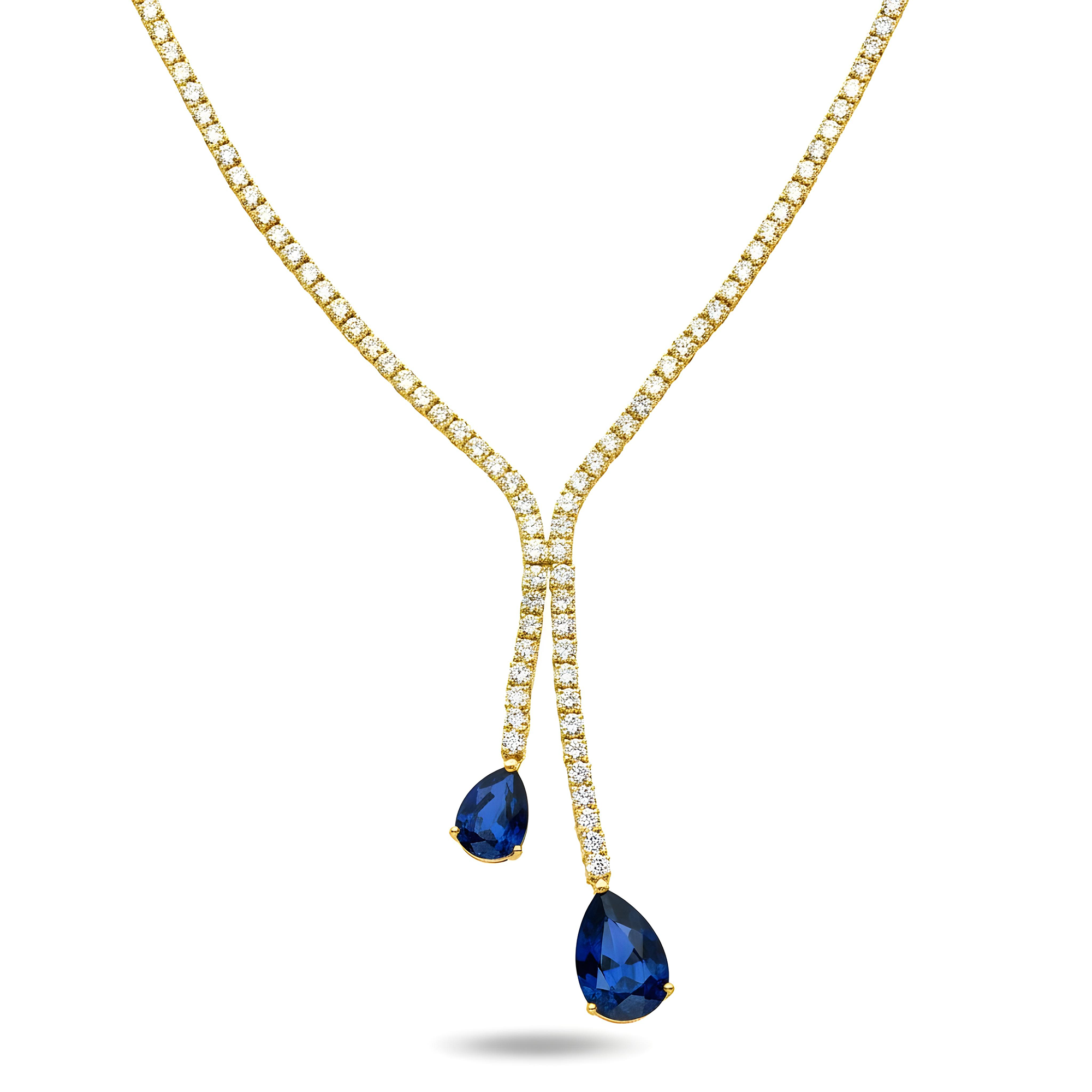 White Gold Round Cut Diamond & Pear Cut Sapphire Drop Necklace 25.87ctw