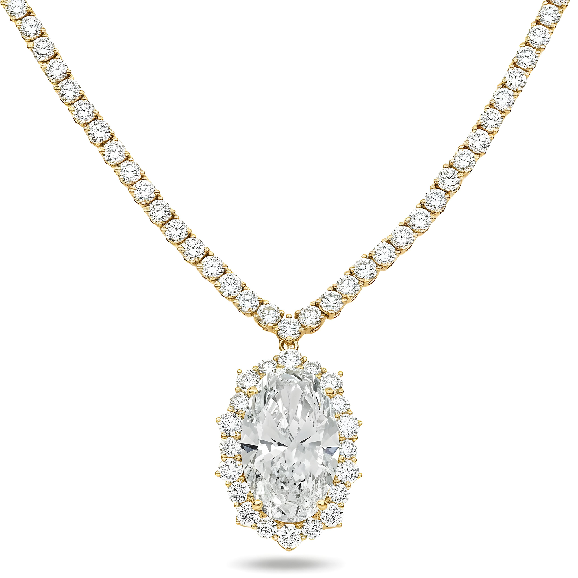 IGI 18K White Gold Oval Cut Diamond Necklace 19.8ct