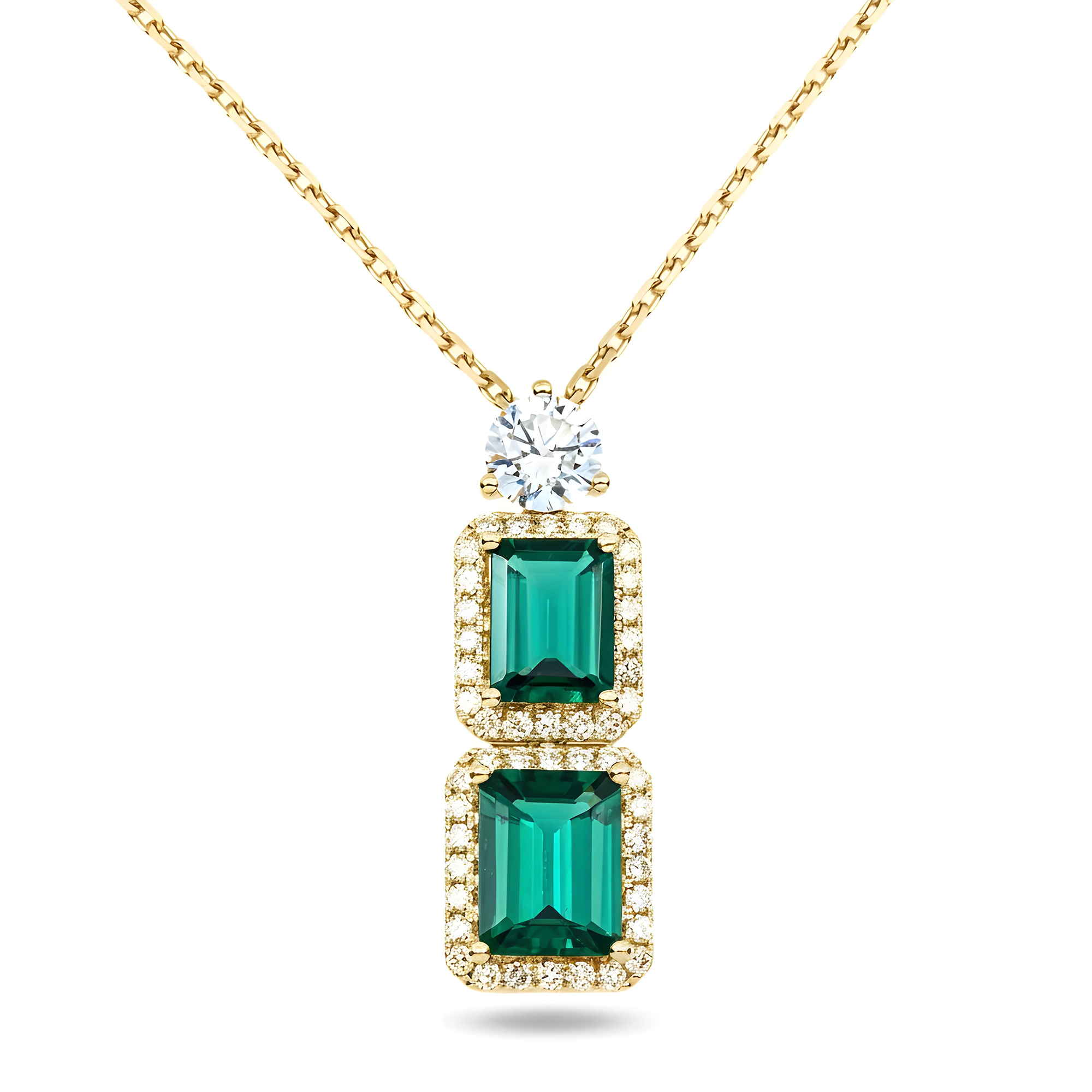 White Gold Emerald & Round Diamond Drop Necklace 3.94ct