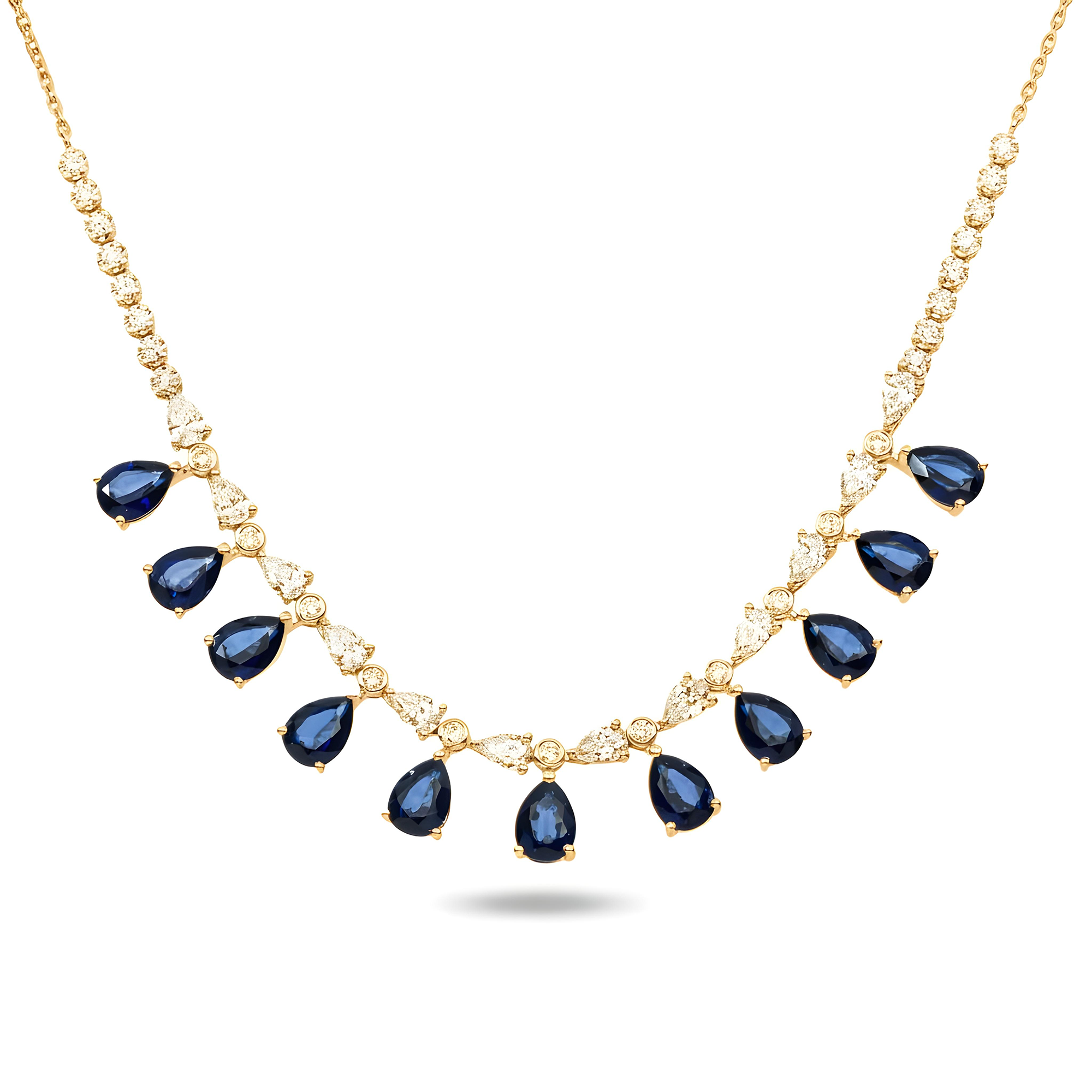White Gold Pear Cut Sapphire & Diamond Necklace 13.18ct