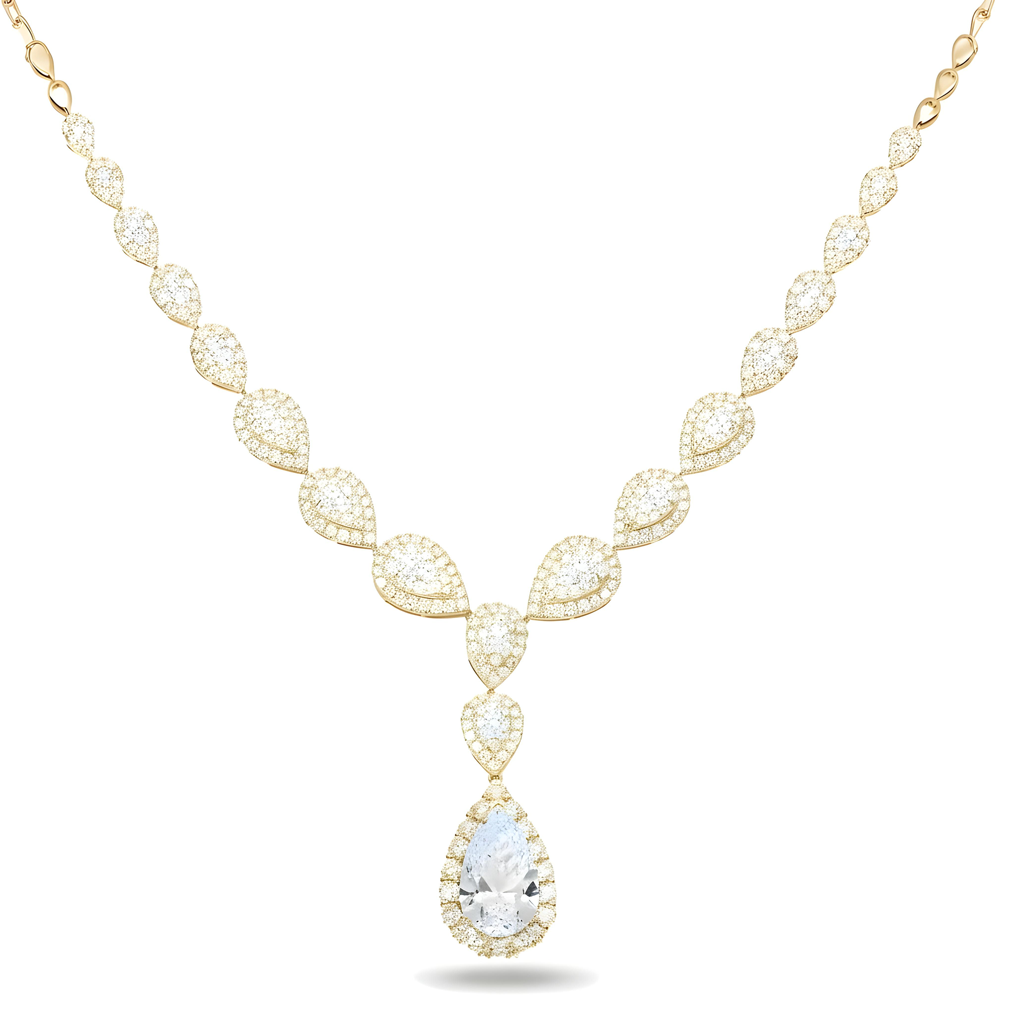 IGI 18K White Gold Round & Pear Cut Diamond Drop Necklace 12.34ct