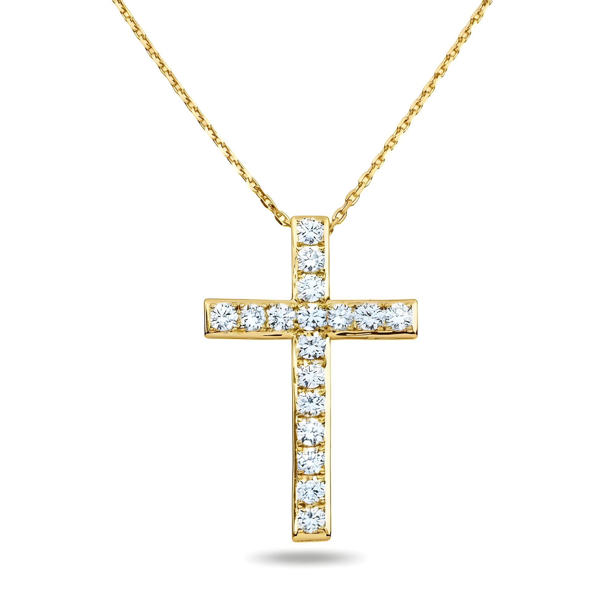 White Gold Roud Diamond Cross Pendant & Chain Necklace 2.48ct