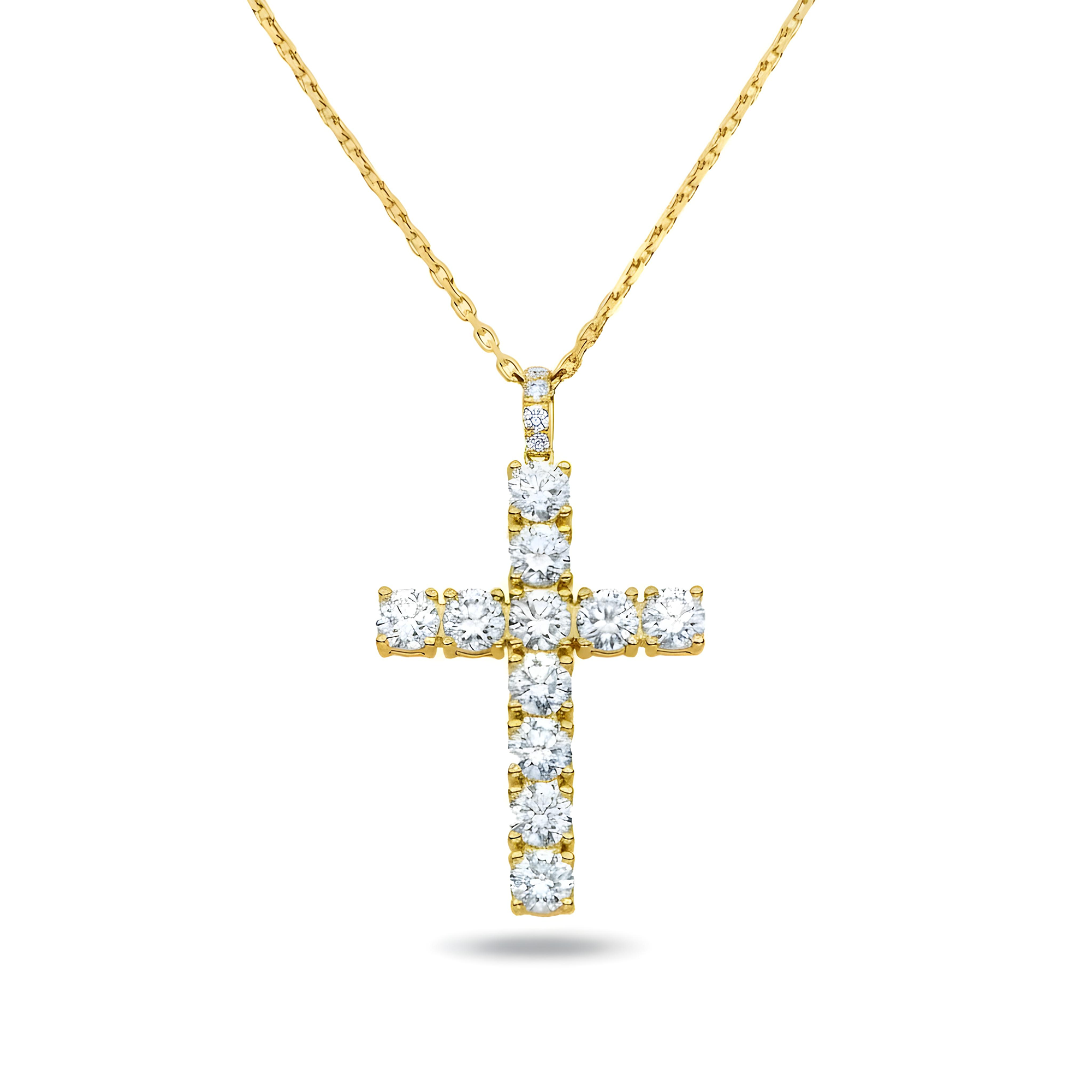 White Gold Round Diamond Cross Pendant & Chain Necklace 3.45ct