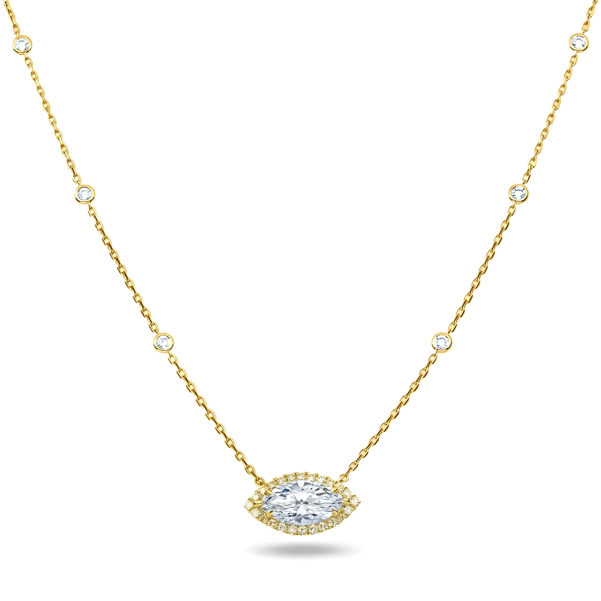 IGI 18K White Gold Round & Marquise Diamond Necklace 3.32ct