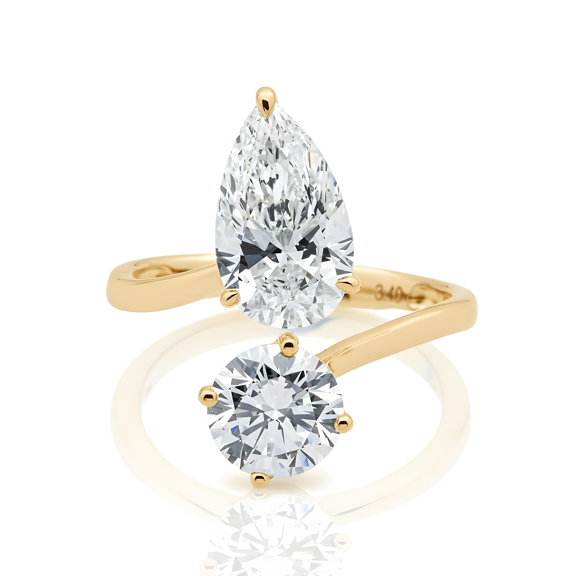 White Gold Round & Pear Cut Wrap Ring 3.40ct