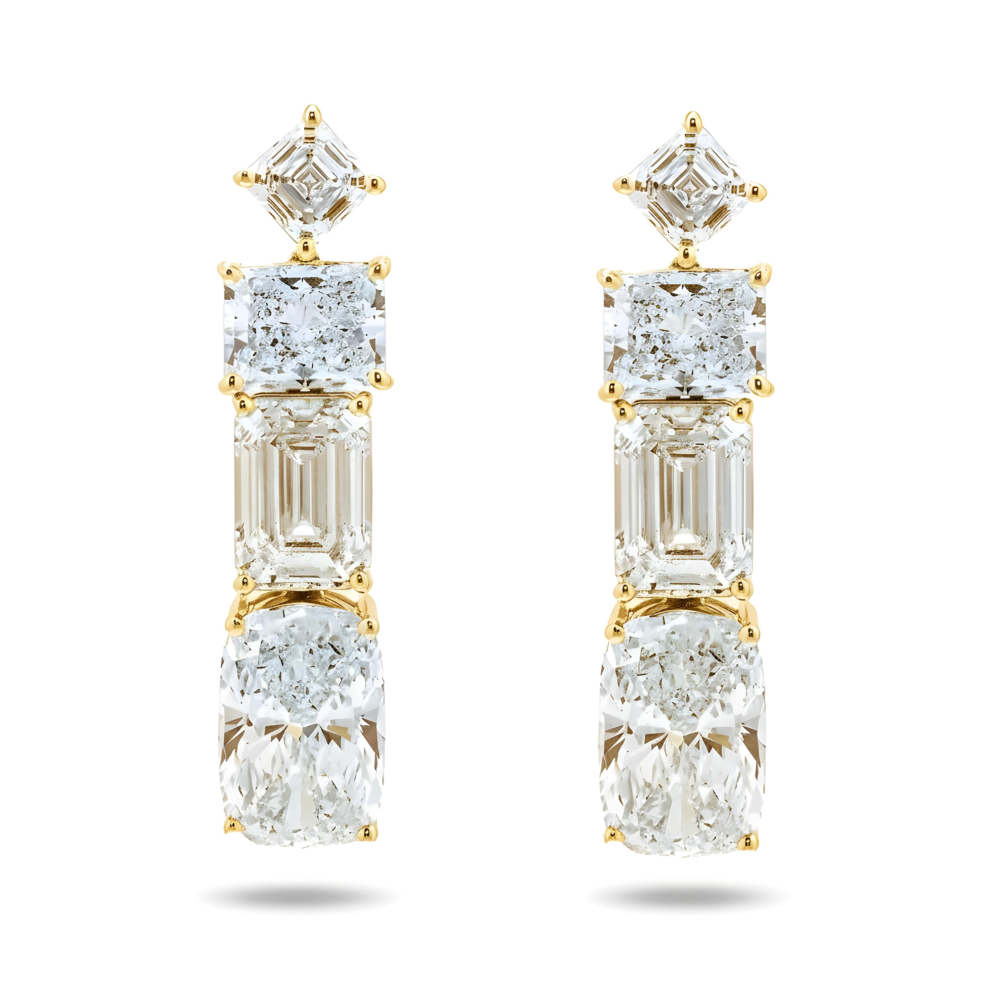 IGI Platinum Emerald & Cushion Cut Diamond Drop Earrings 27.61ctw
