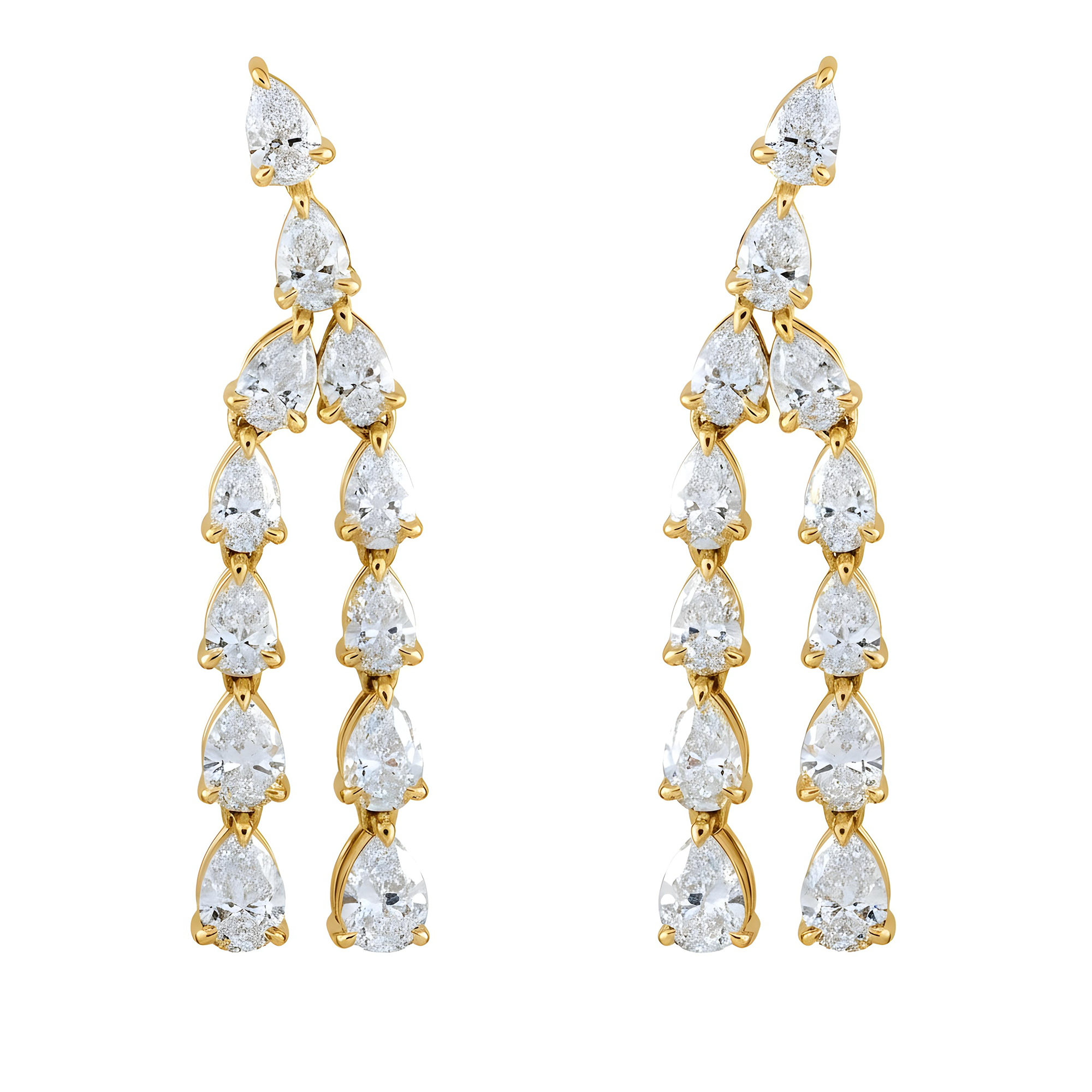 14K White Gold Two-Teir Pear Cut Diamond Drop Earrings 7.47ctw