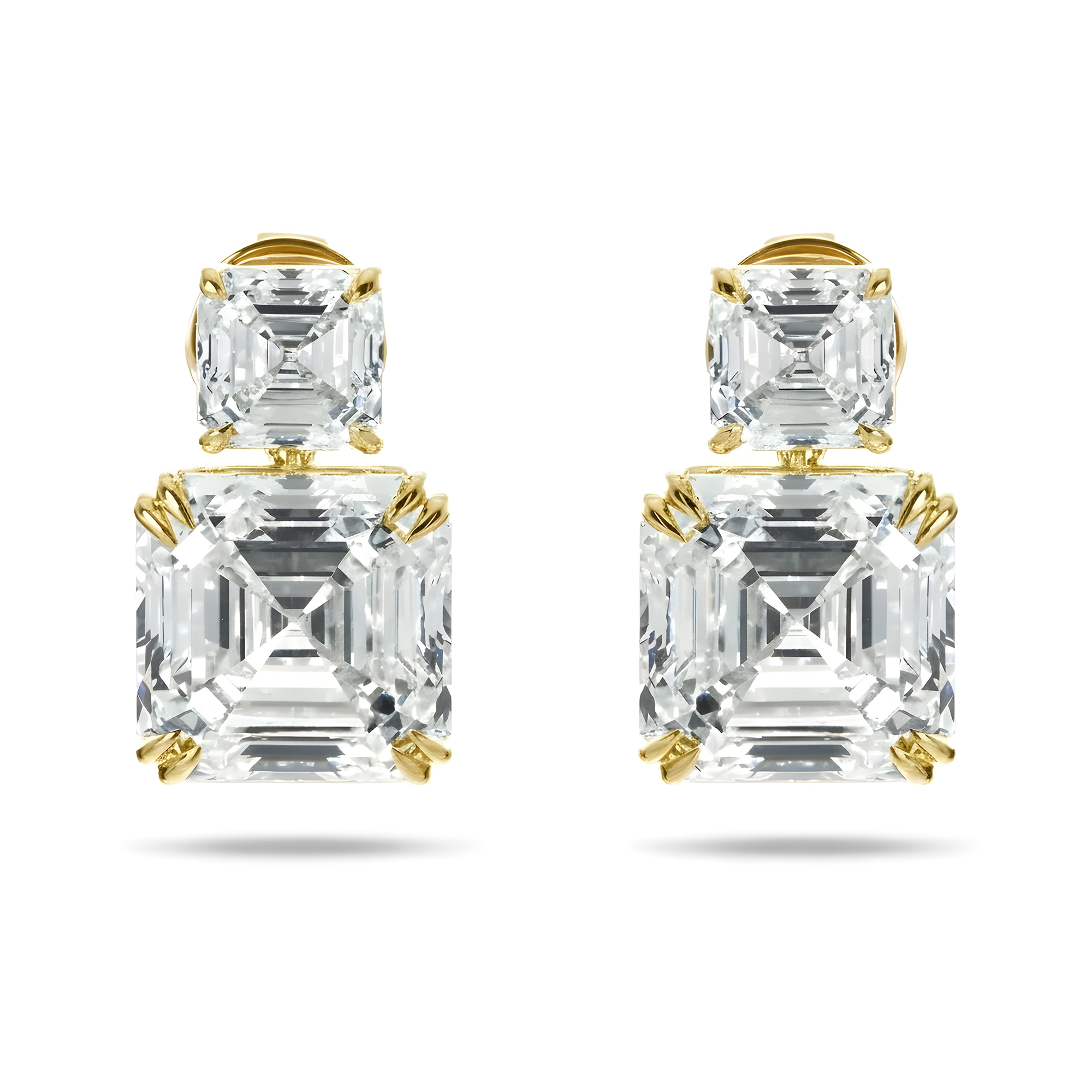 18K White Gold Double Asscher Cut Diamond Short Drop Earrings 24.43ctw