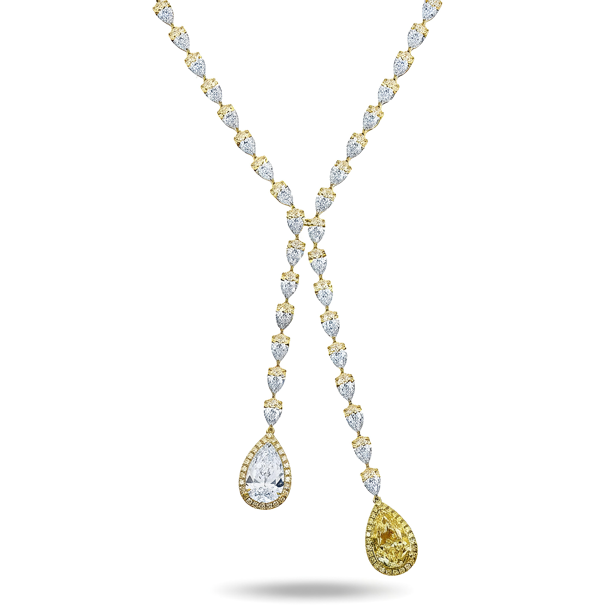 IGI 18K White Gold Pear Cut FIY Diamond Drop Necklace 41.84ct