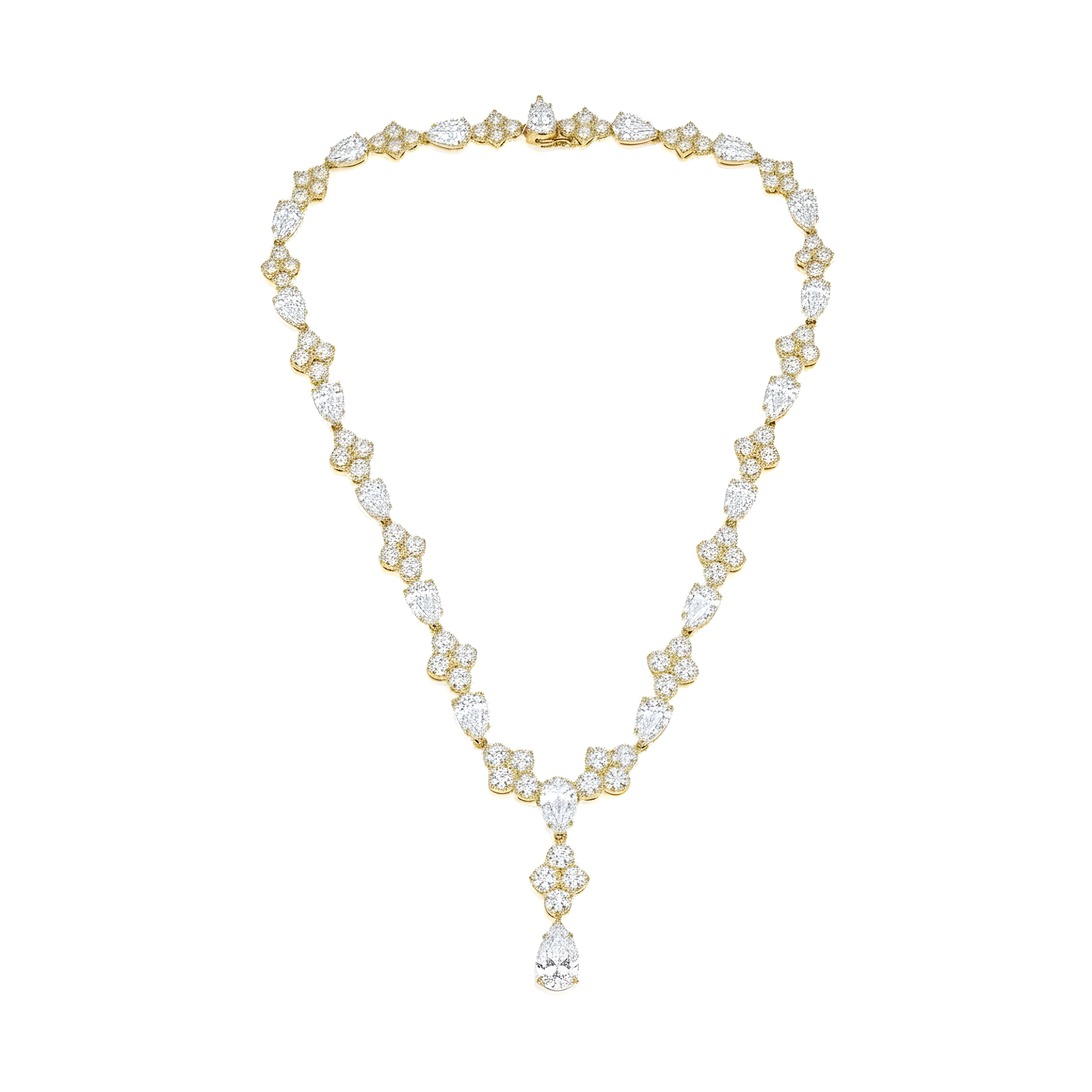 18K White Gold Round & Pear Cut Diamond Drop Necklace 52.43ct