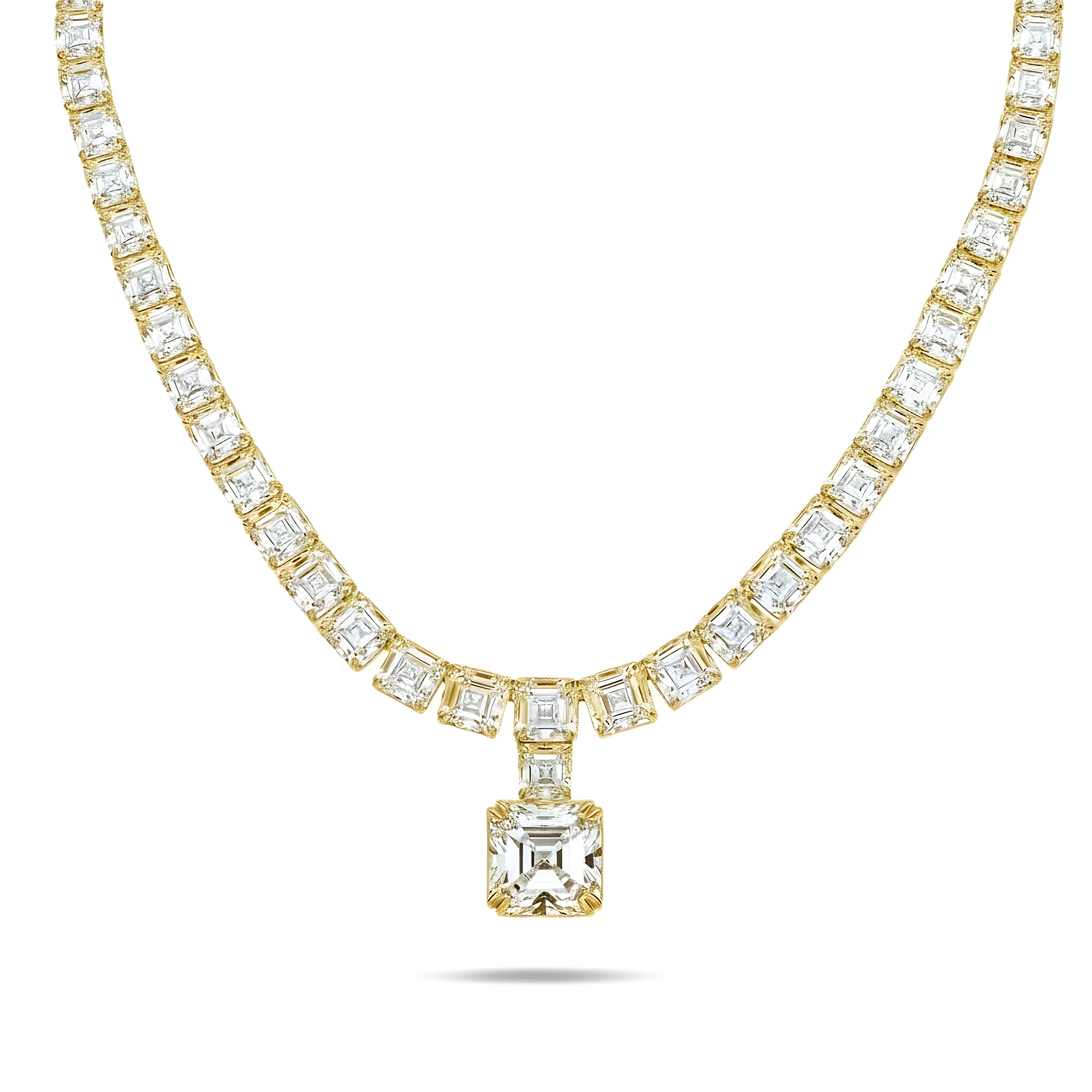 IGI 18K White Gold Full Asscher Cut Diamond Drop Necklace 138.23ct