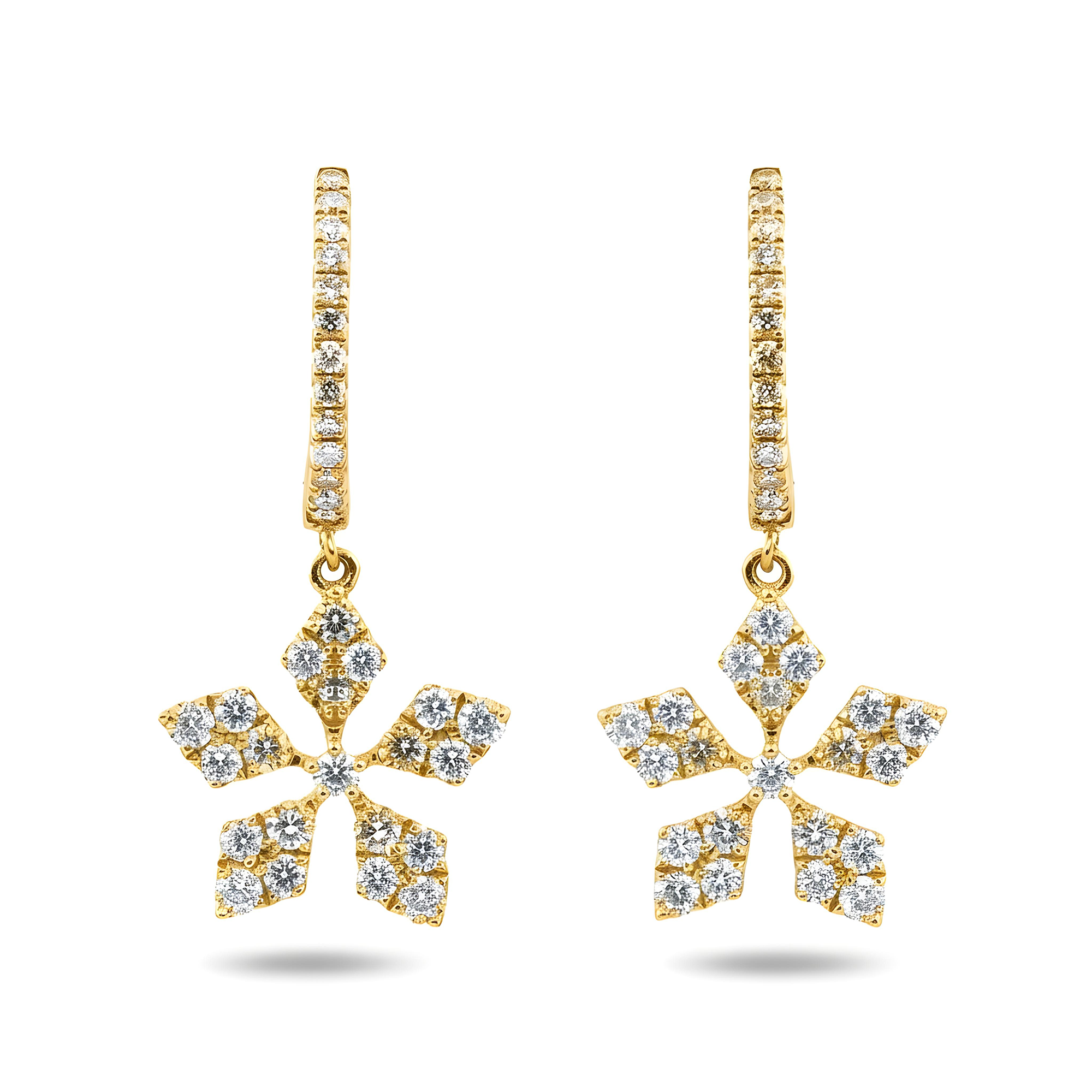 18K White Gold Round Diamond Peite Flower Drop Earrings 2.93ctw