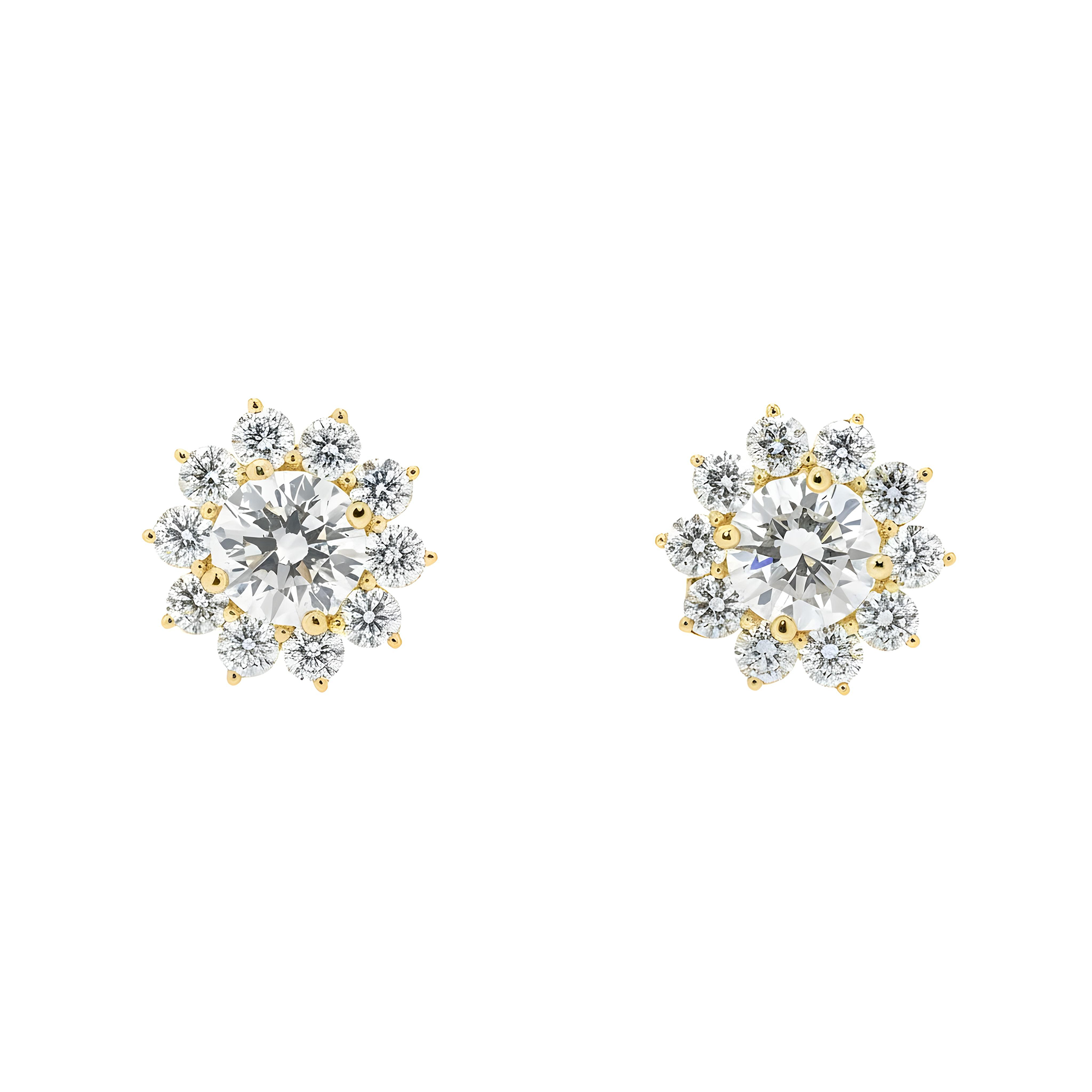 IGI 18K White Gold Round Diamond Sun Stud Earrings 3.60ctw