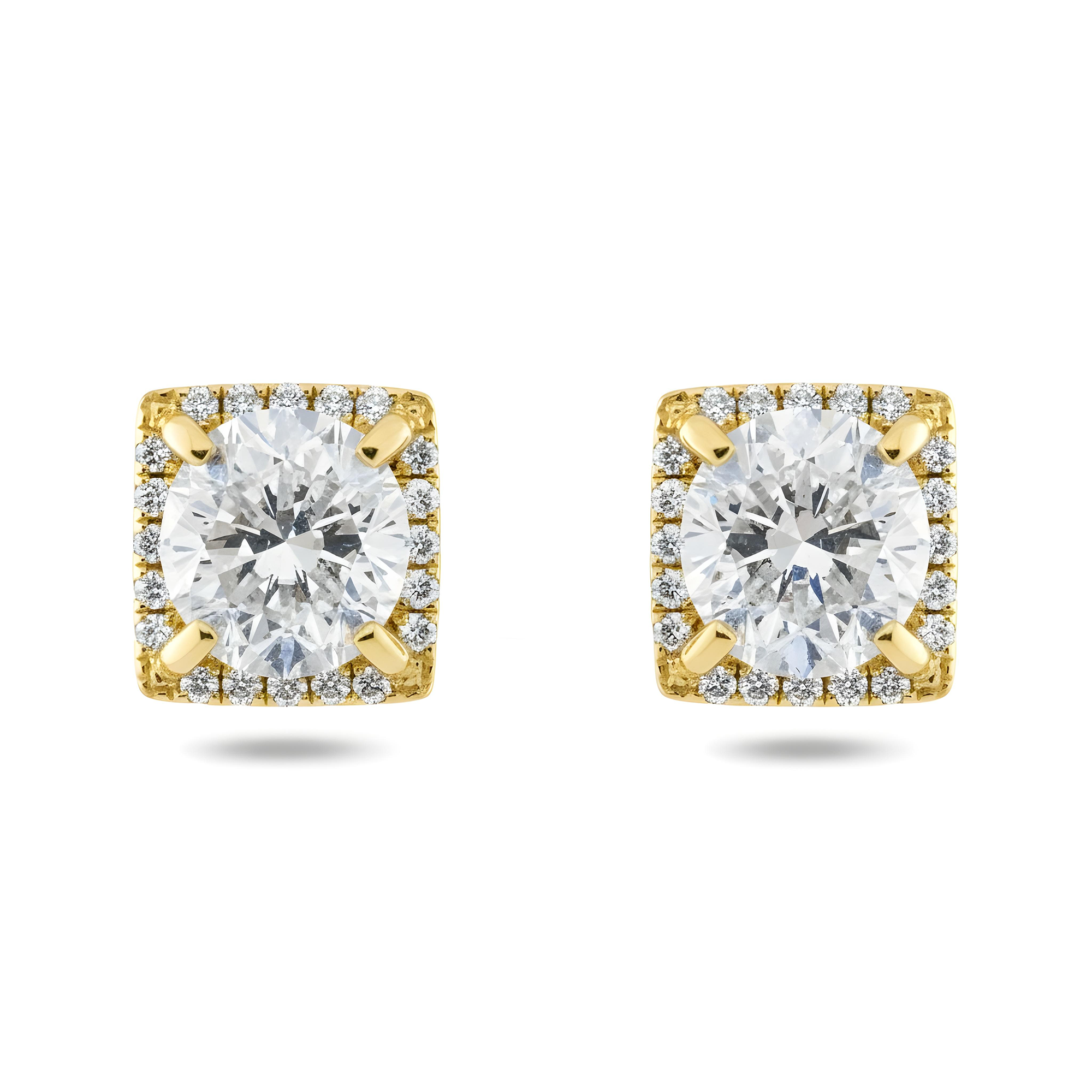 18K White Gold Square Shaped Round Diamond Stud Earrings 2.28ctw