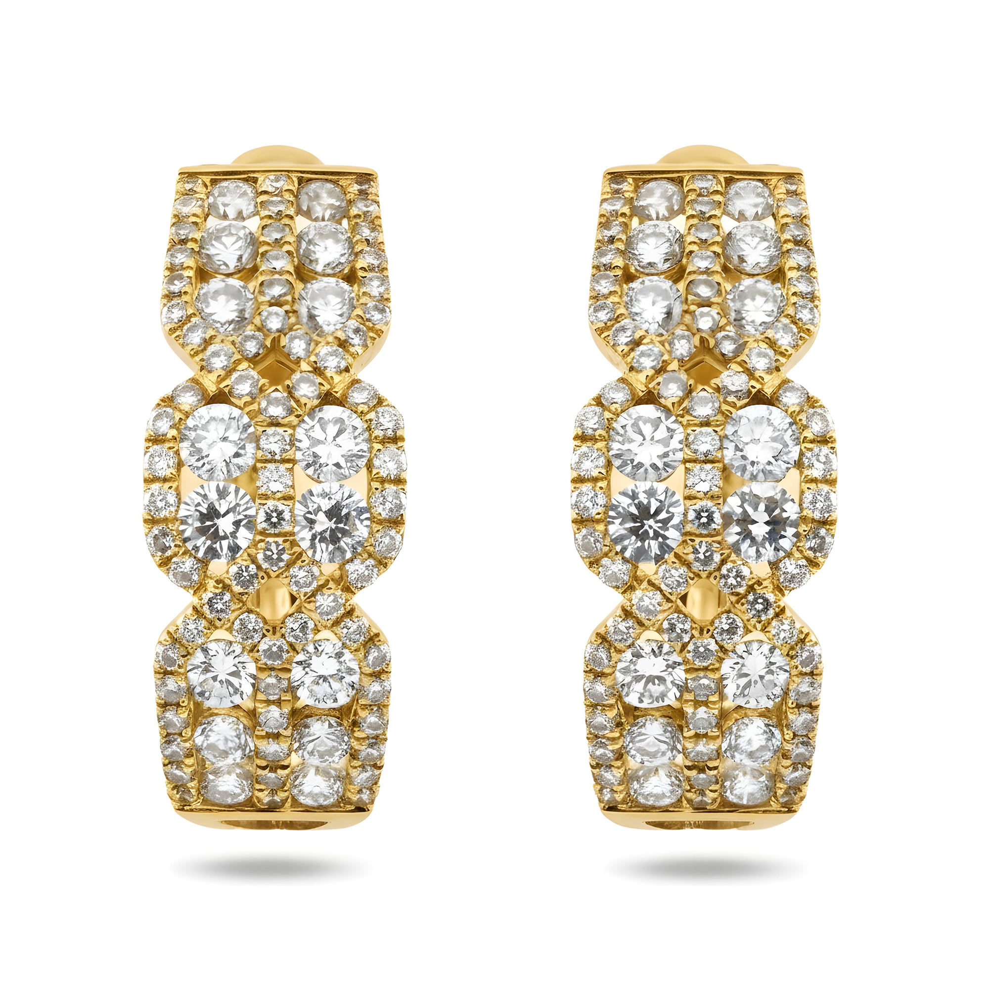 18K White Gold Detailed Round Diamond Hoop Earrings 1.45ct
