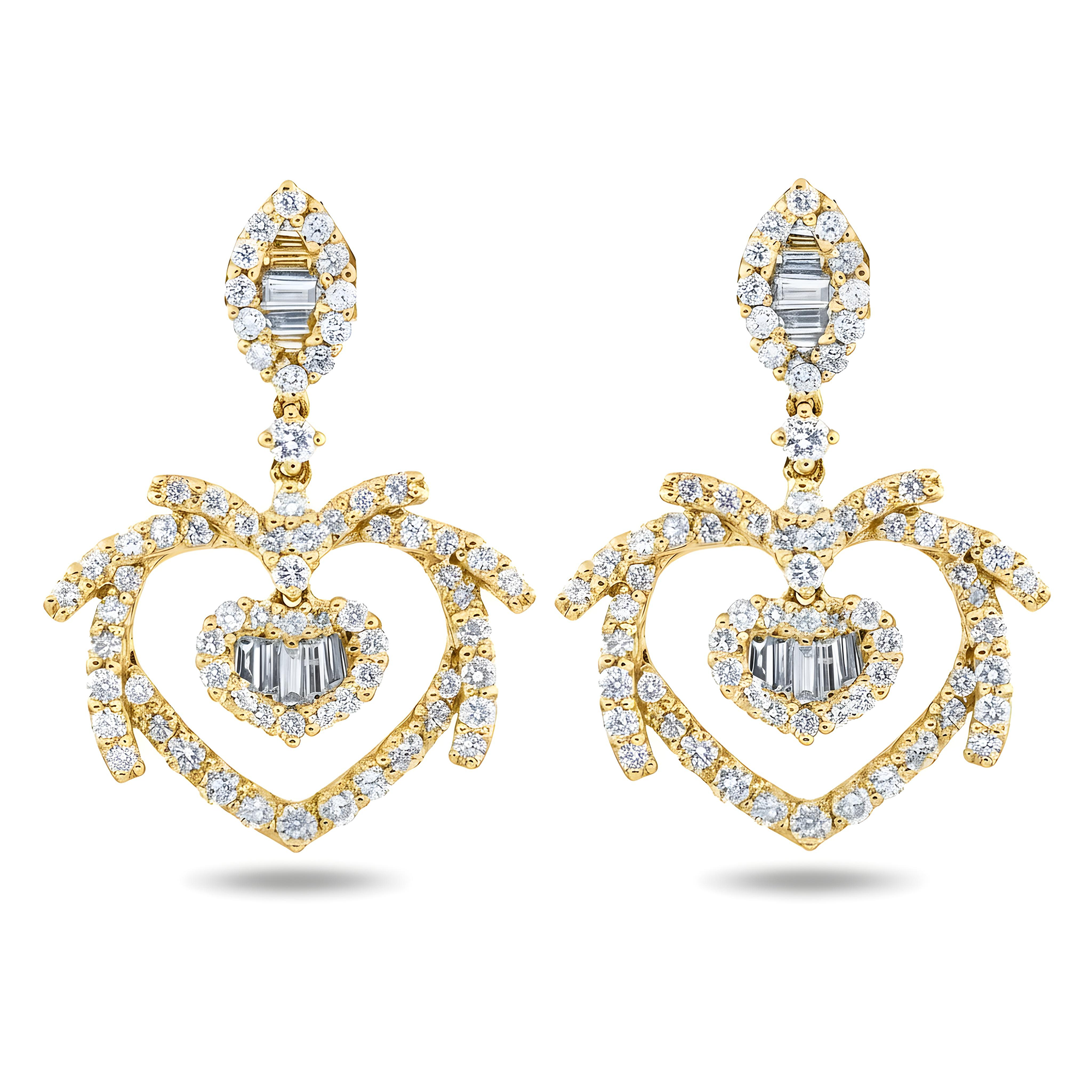 18K White Gold "Tough Love" Diamond Heart Drop Earrings 2.37ctw