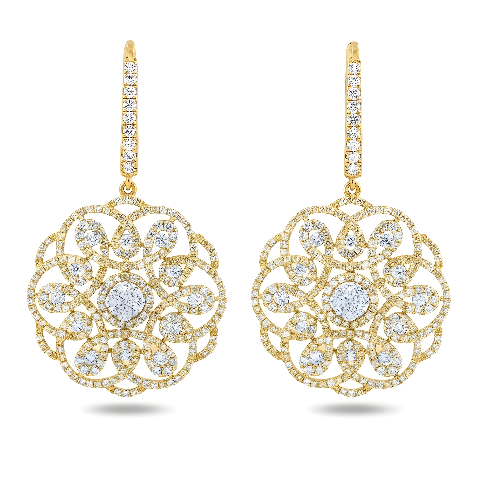 18K White Gold Eternal Garden Round Diamond Drop Earrings 2.42ctw