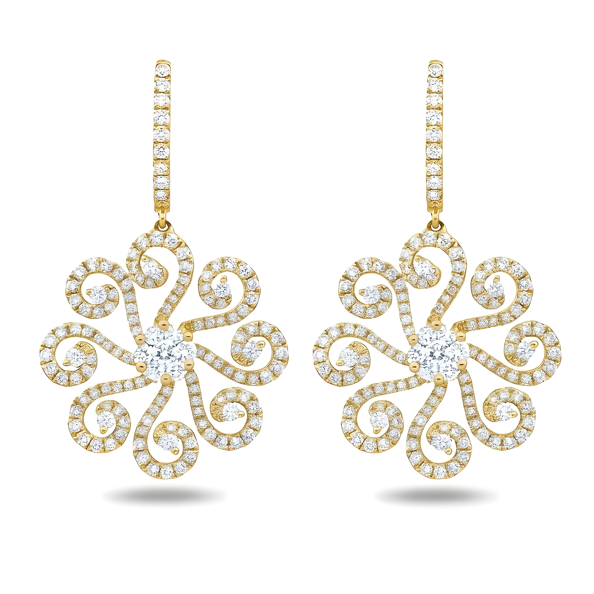 18K White Gold Round Diamond Pinwheel Drop Earrings 6.93ctw