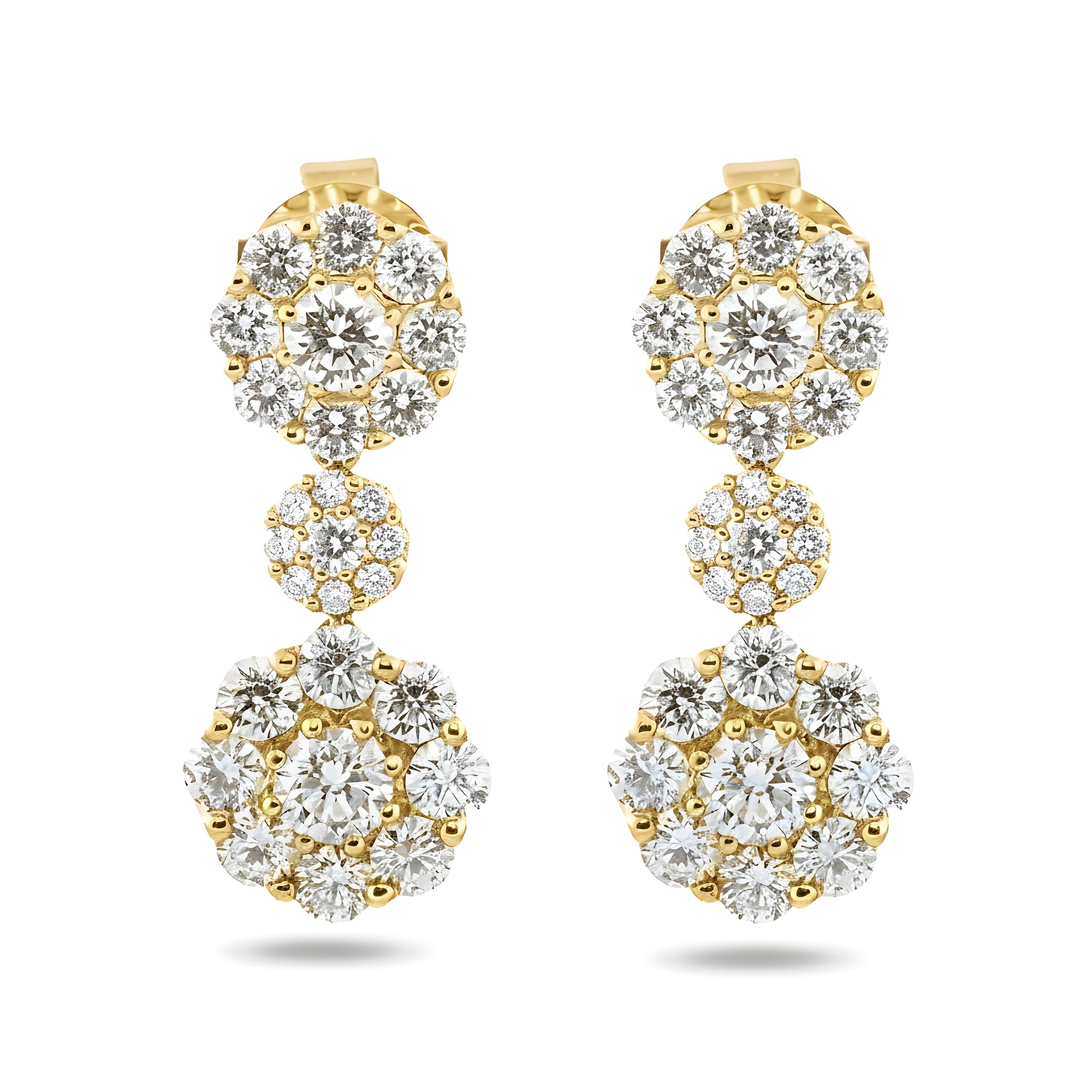 18K White Gold Three Tier Round Diamond Flower Drop Earrings 4.12ctw