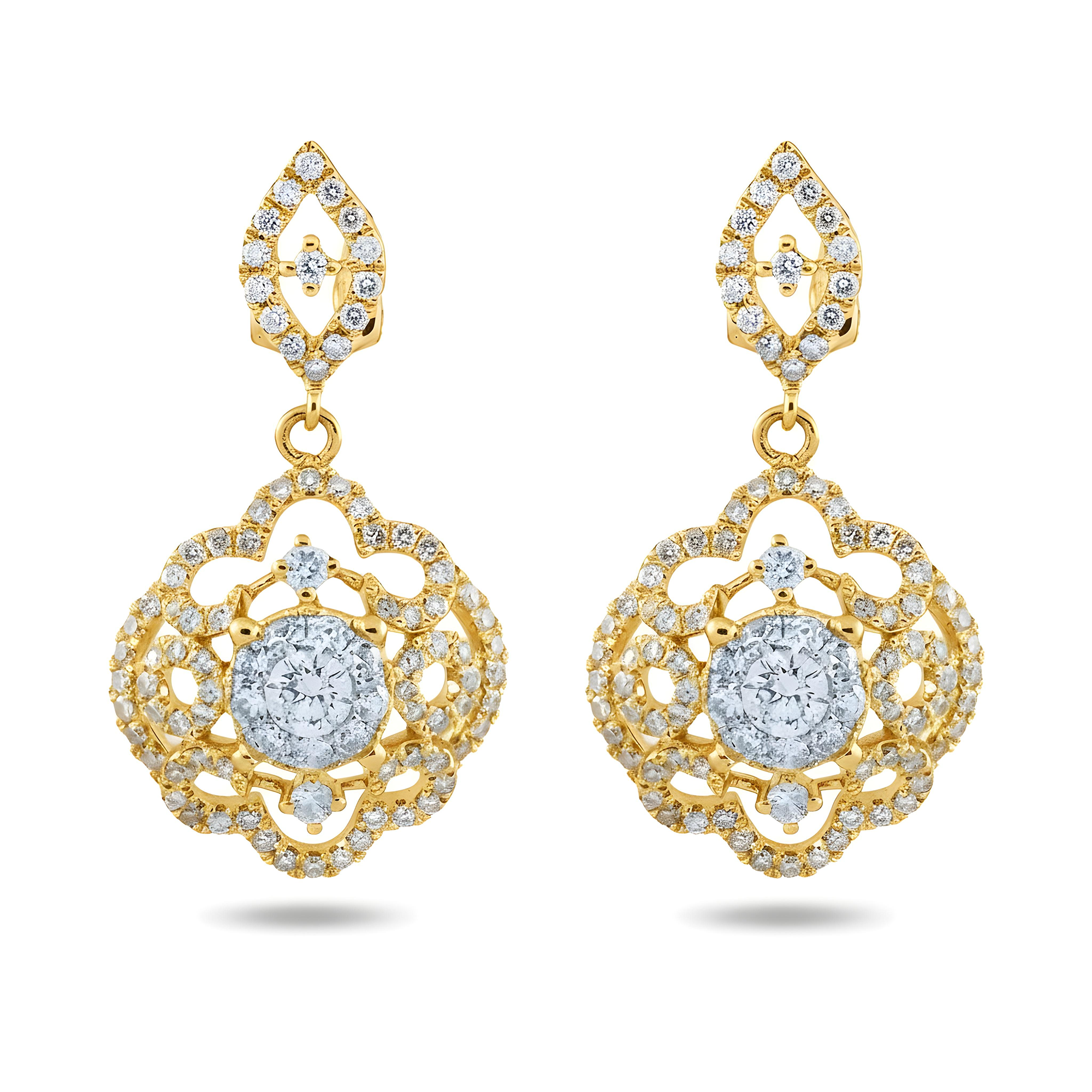 14K White Gold Round Diamond Flower Drop Earrings 2.21ctw