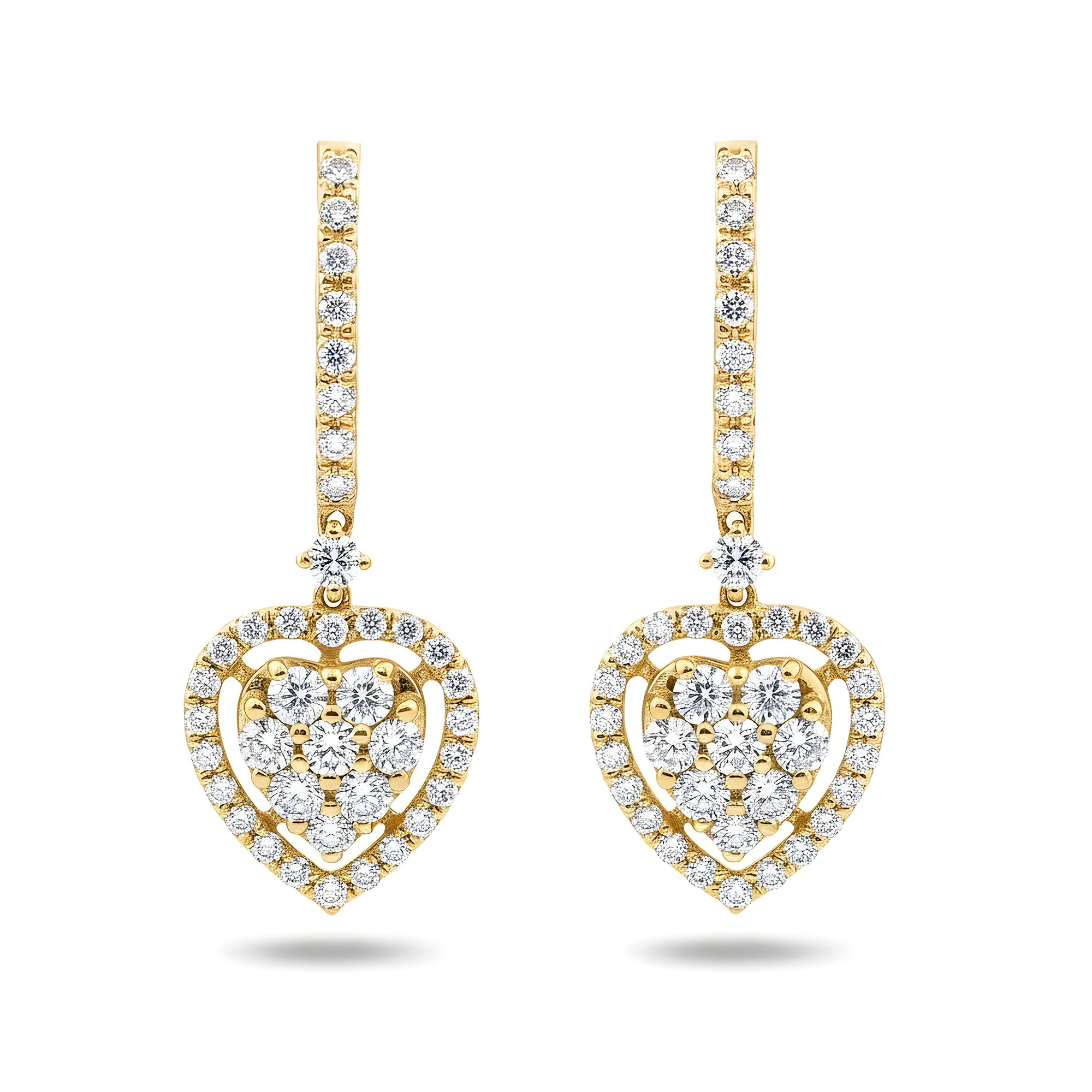 18K White Gold Round Diamond Heart Drop Earrings 1.82ctw