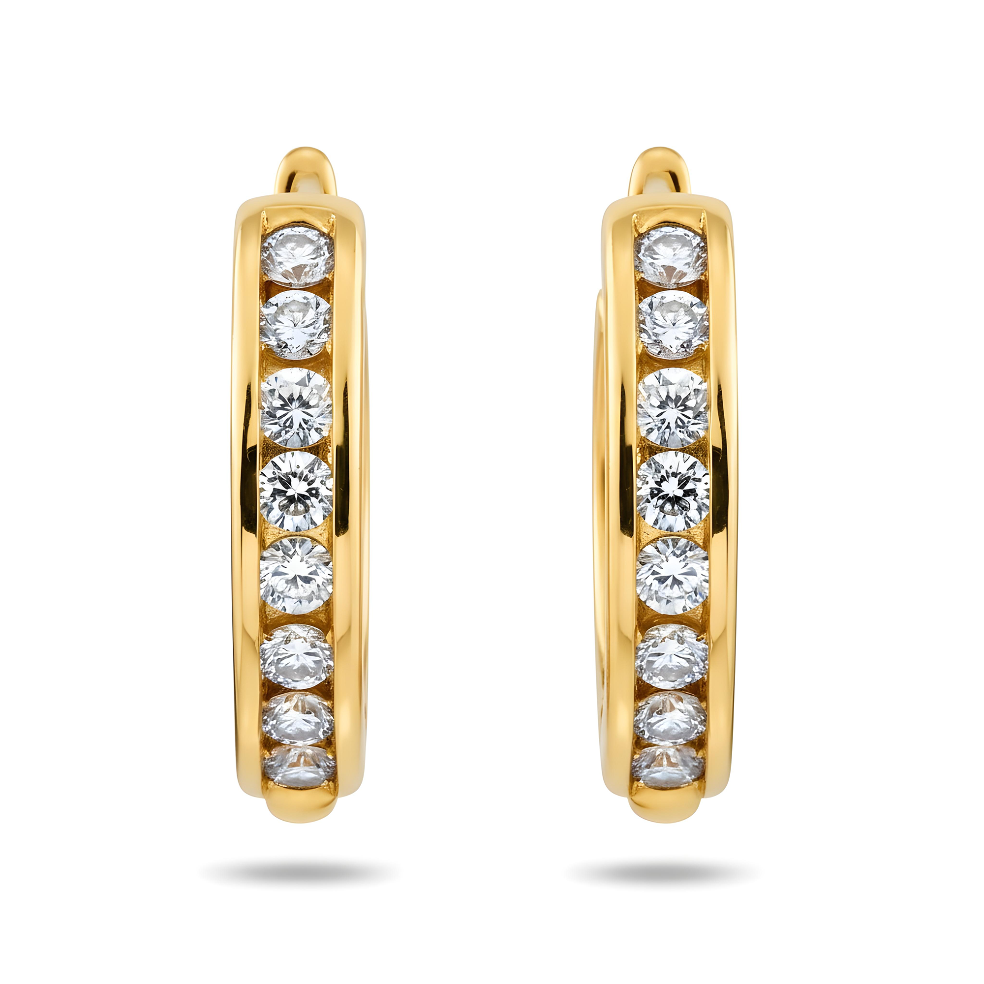 14K White Gold Channel Set Round Diamond Hoop Earrings 0.75ctw