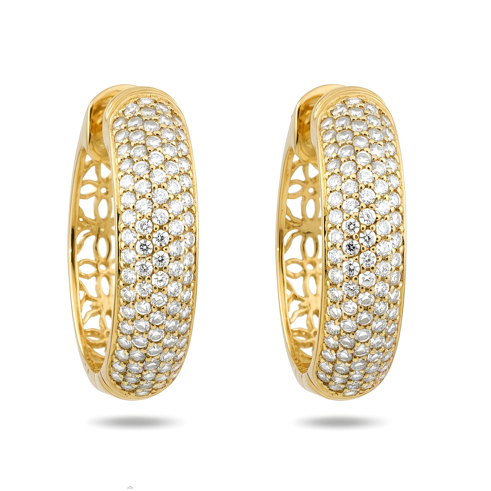 18K White Gold Round Pave Diamond Hoop Earrings12.0ctw