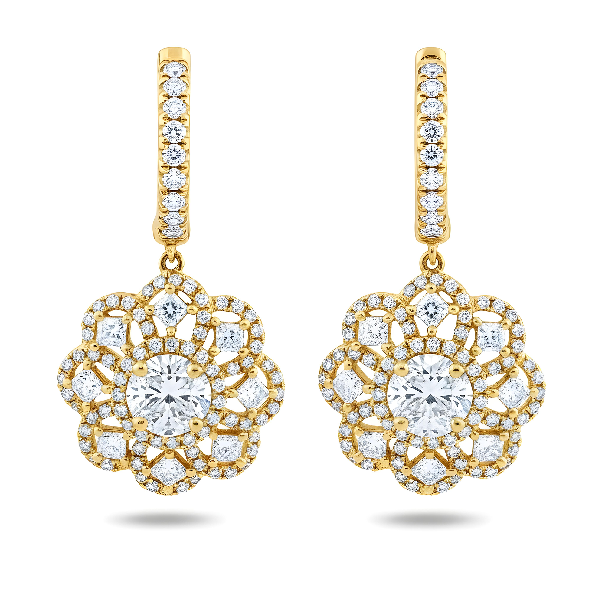 14K White Gold "Lace de Lumiere" Diamond Flower Drop Earrings 3.47ctw