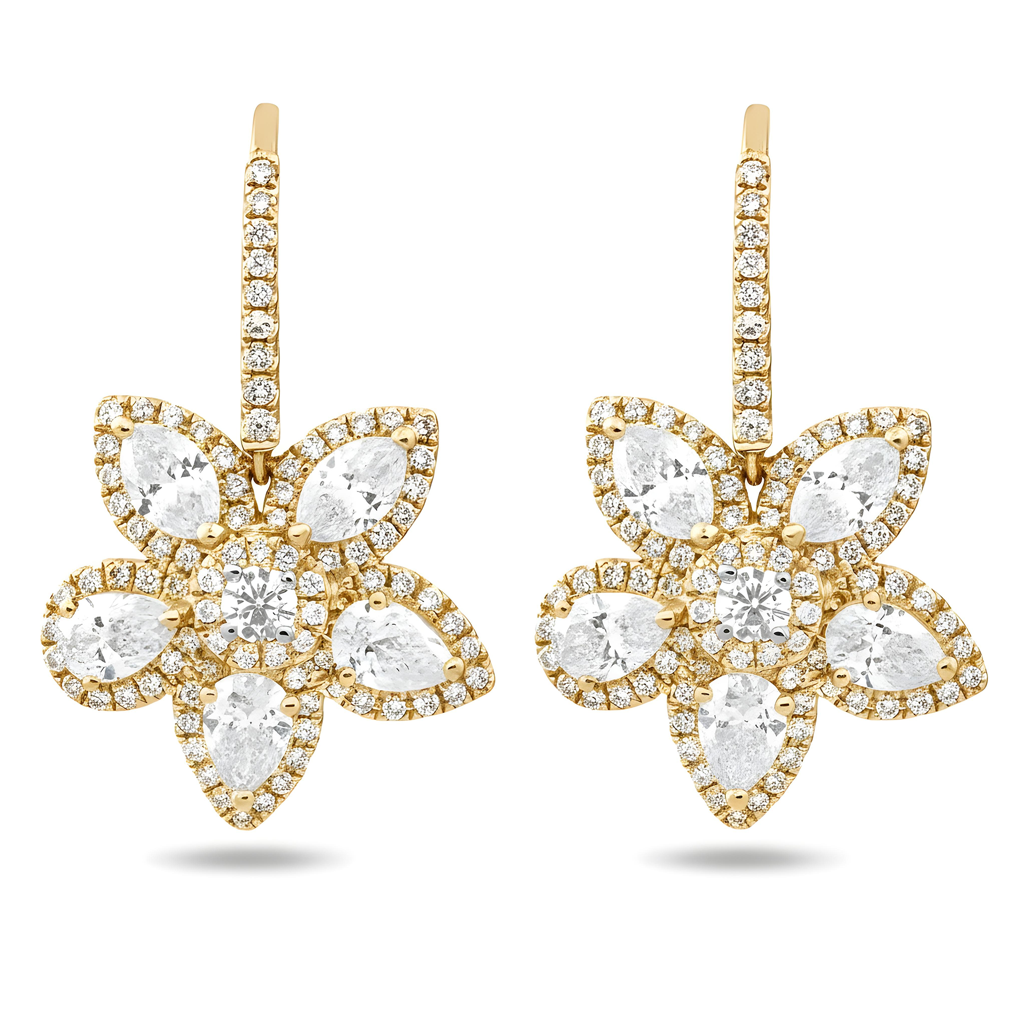 18K White Gold Flower Diamond Drop Earrings 5.21ctw