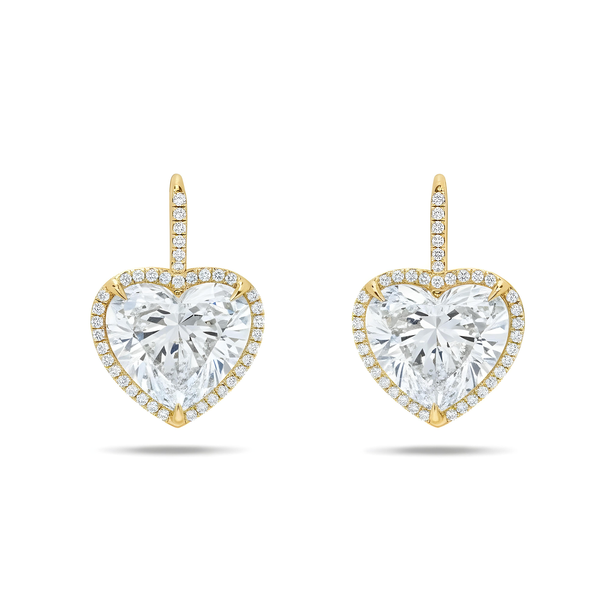 18K White Gold Heart Diamond Earrings w/ a Halo 10.71ctw