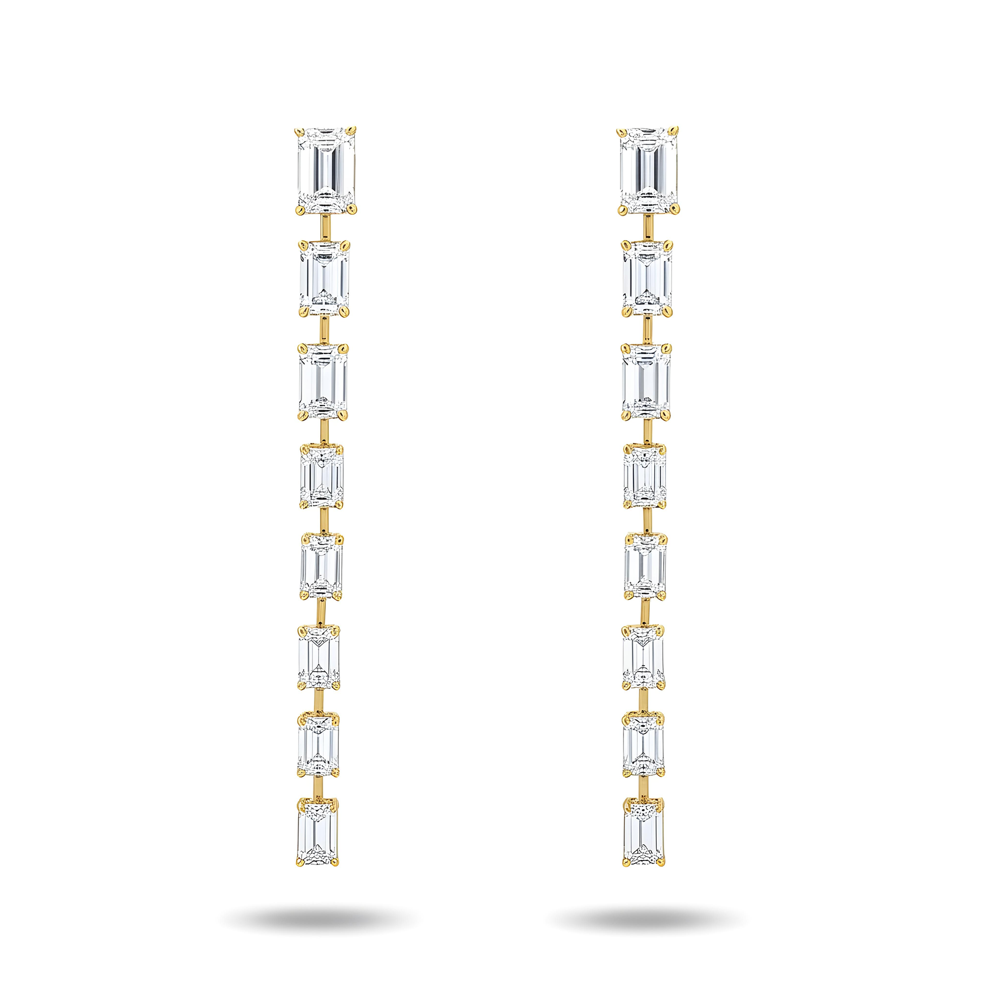 14K White Gold Emerald Cut Diamond Graduated Drop Earrings 13.54ctw