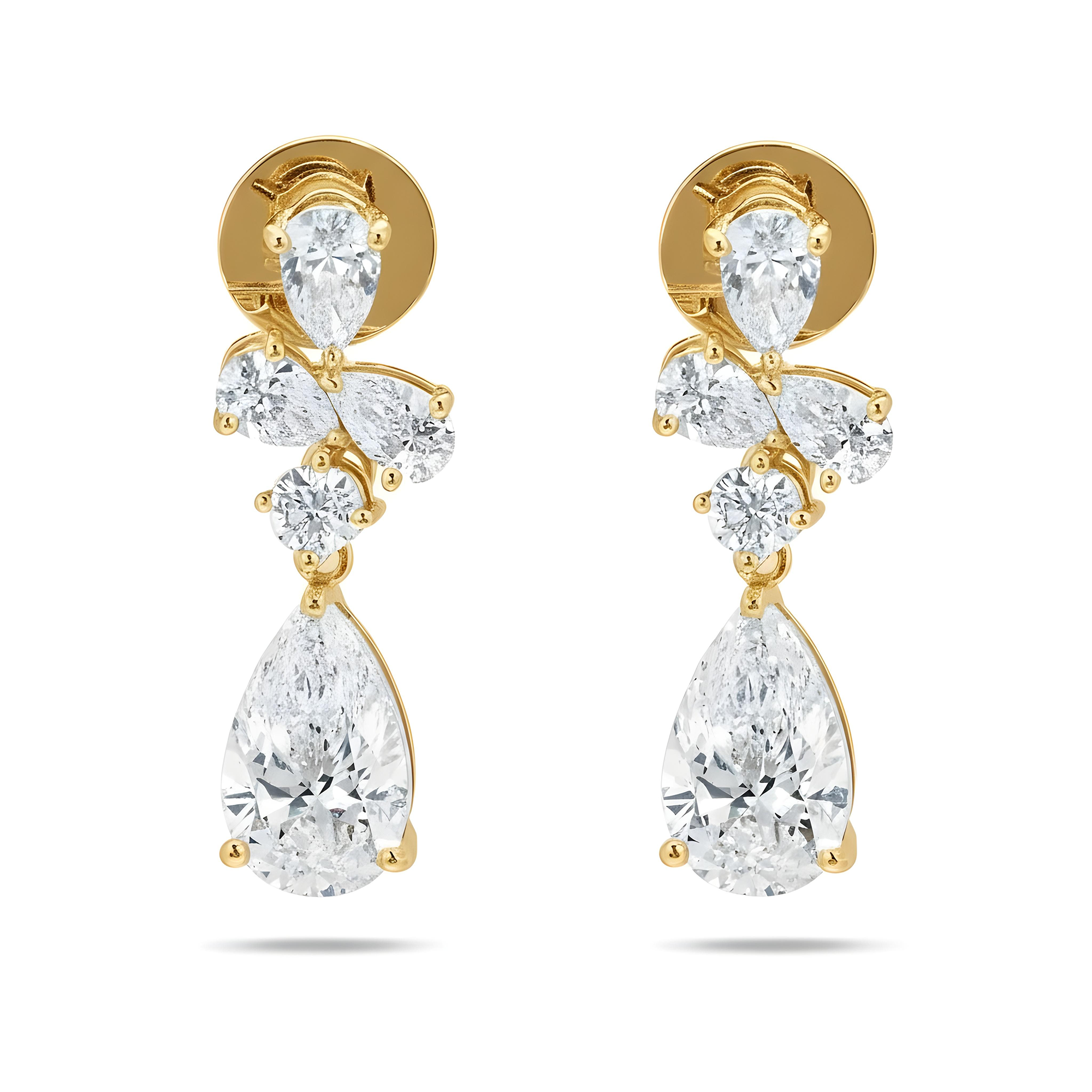 18K White Gold Pear & Round Cut Diamond Drop Earrings 14.34ctw